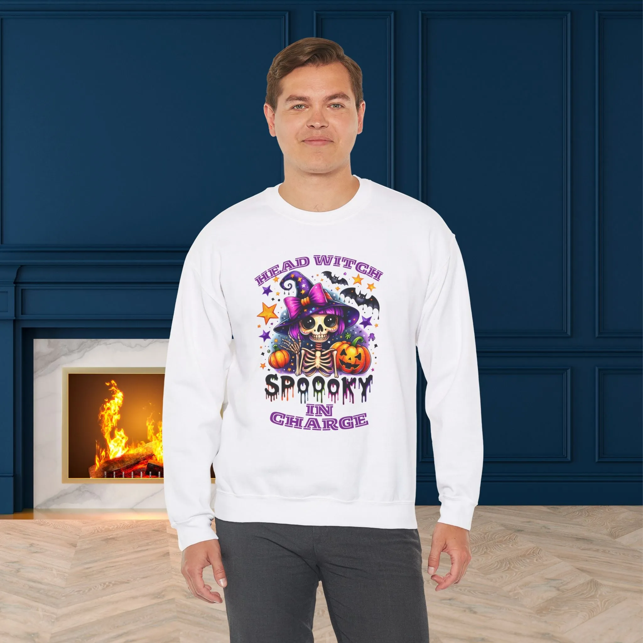 Head Witch In Charge Halloween Sweatshirt, Happy Halloween Sweatshirt - Unisex Heavy Blend Crewneck, Halloween Sweatshirt, Cute Spooky Ghost sweatshirt.