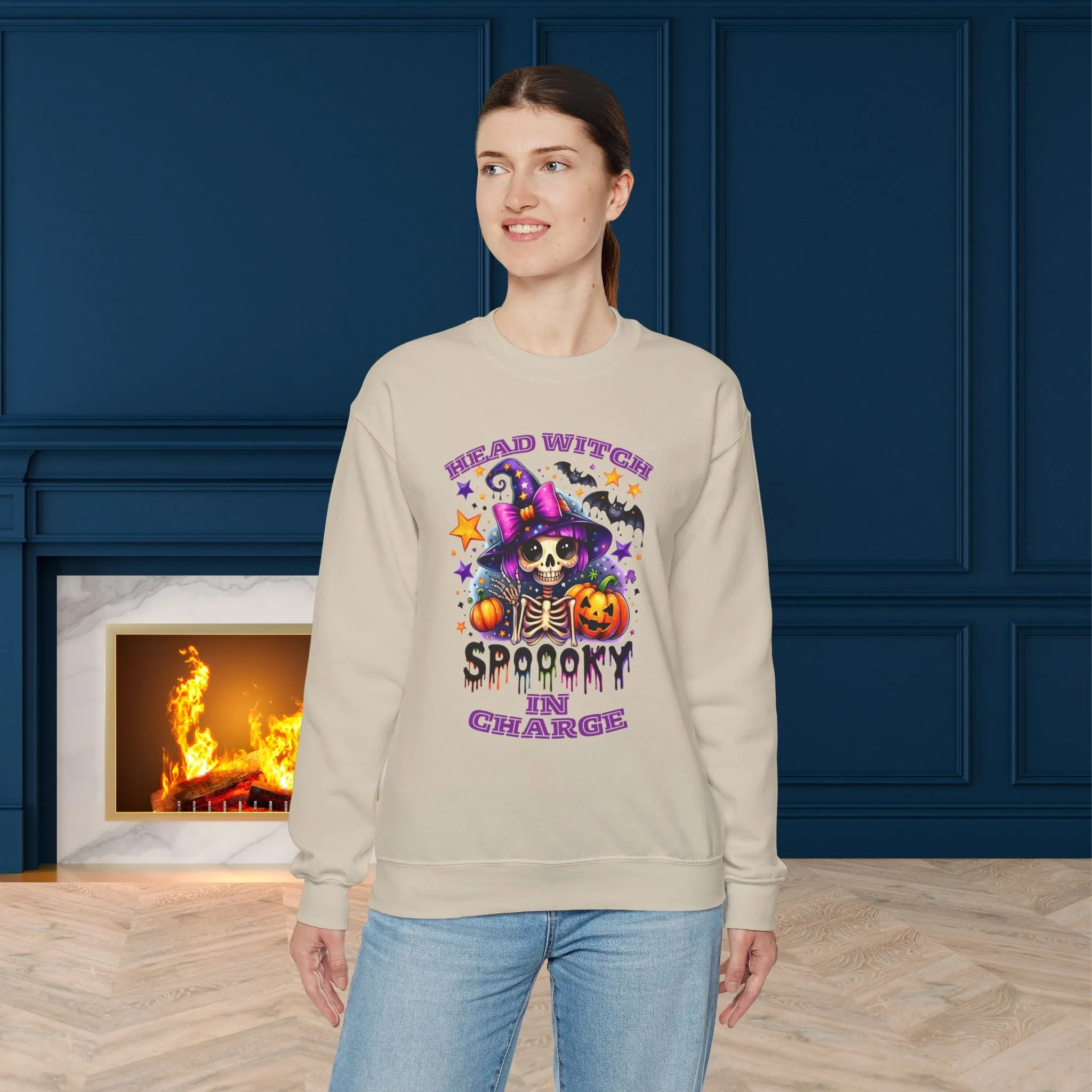 Head Witch In Charge Halloween Sweatshirt, Happy Halloween Sweatshirt - Unisex Heavy Blend Crewneck, Halloween Sweatshirt, Cute Spooky Ghost sweatshirt.