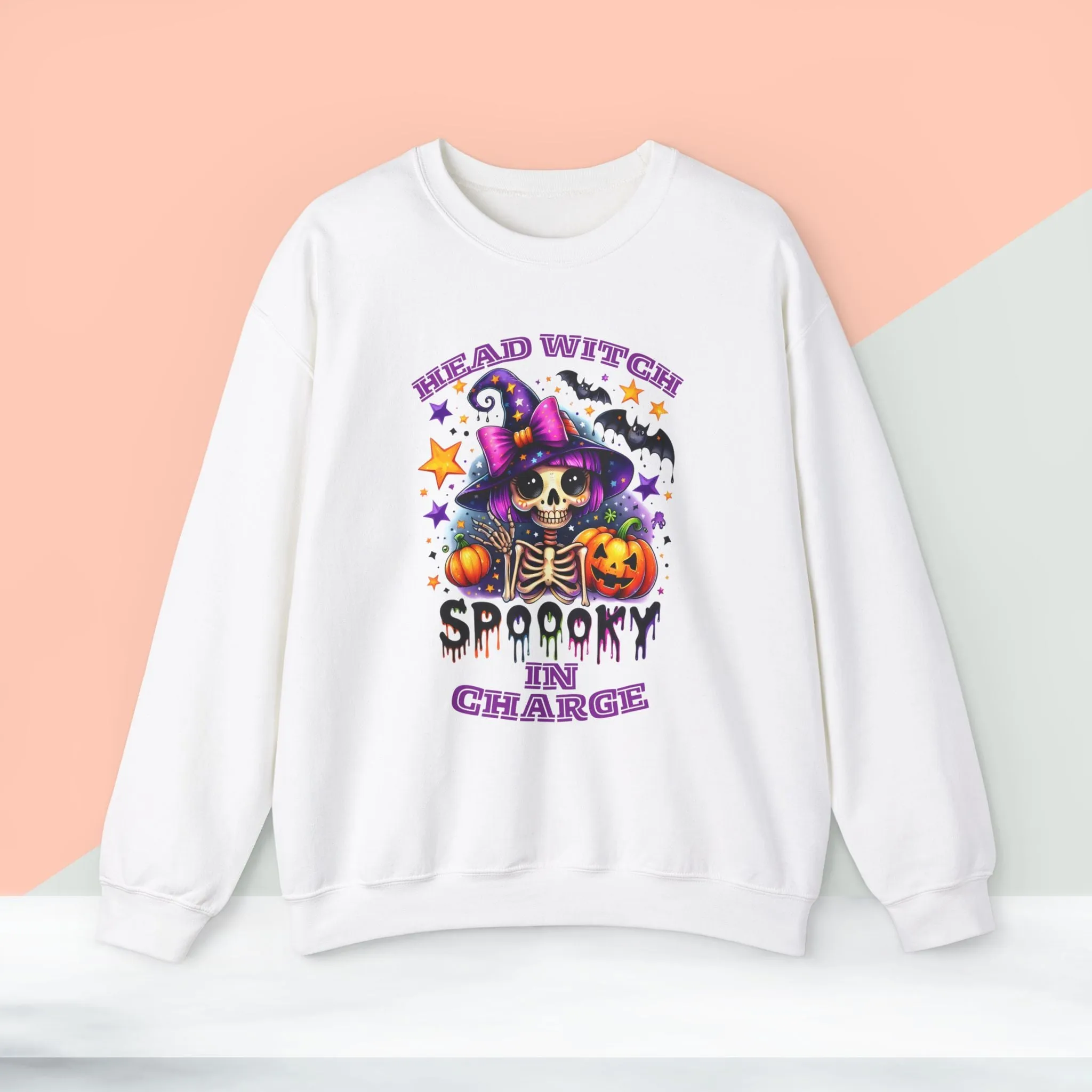 Head Witch In Charge Halloween Sweatshirt, Happy Halloween Sweatshirt - Unisex Heavy Blend Crewneck, Halloween Sweatshirt, Cute Spooky Ghost sweatshirt.