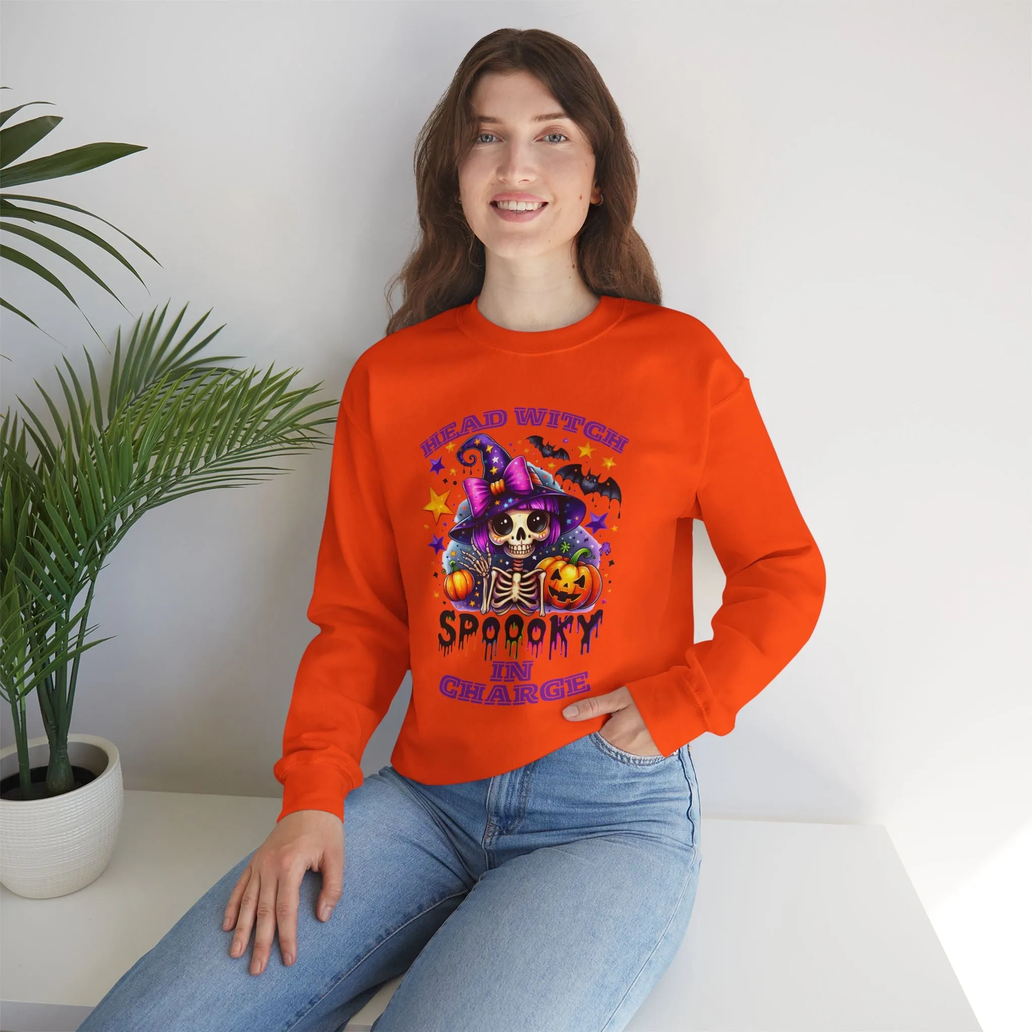 Head Witch In Charge Halloween Sweatshirt, Happy Halloween Sweatshirt - Unisex Heavy Blend Crewneck, Halloween Sweatshirt, Cute Spooky Ghost sweatshirt.