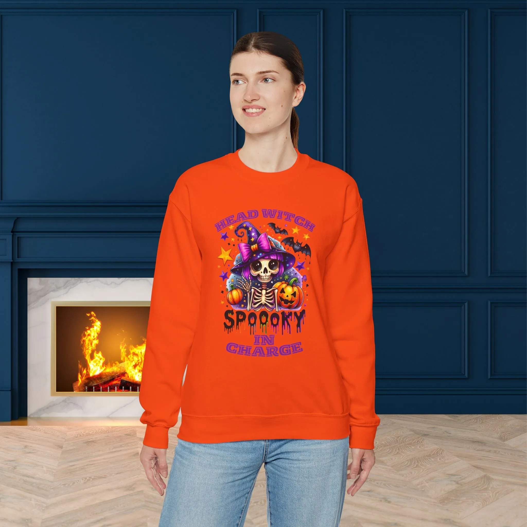 Head Witch In Charge Halloween Sweatshirt, Happy Halloween Sweatshirt - Unisex Heavy Blend Crewneck, Halloween Sweatshirt, Cute Spooky Ghost sweatshirt.