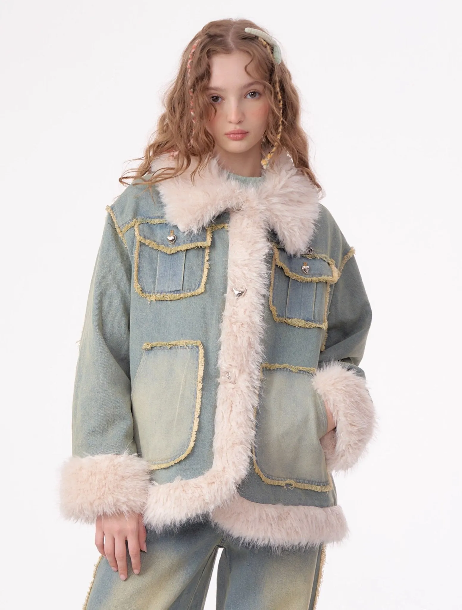 High-end Quilted Lamb Plush Denim Cotton Coat ZIZ0012