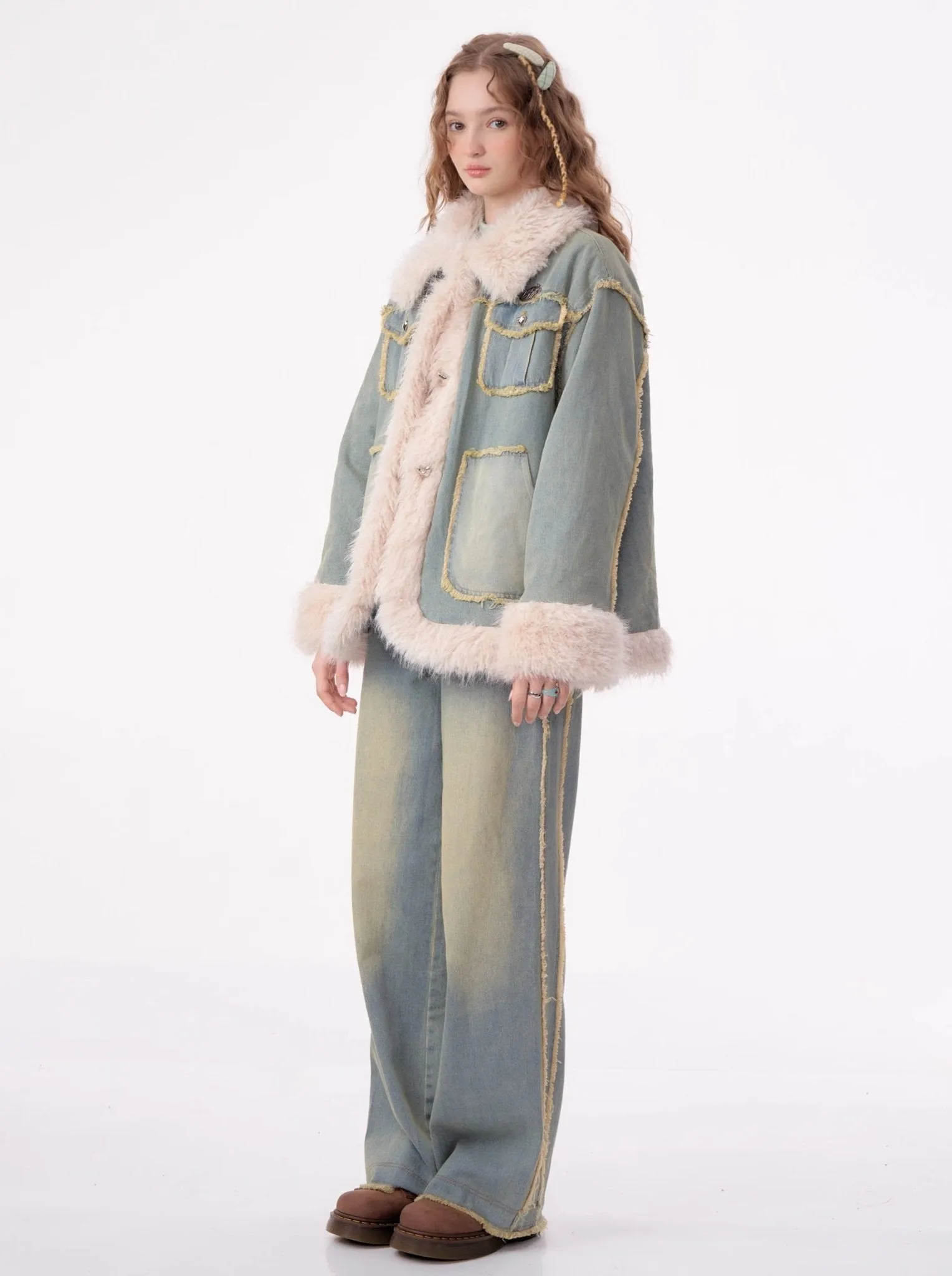 High-end Quilted Lamb Plush Denim Cotton Coat ZIZ0012