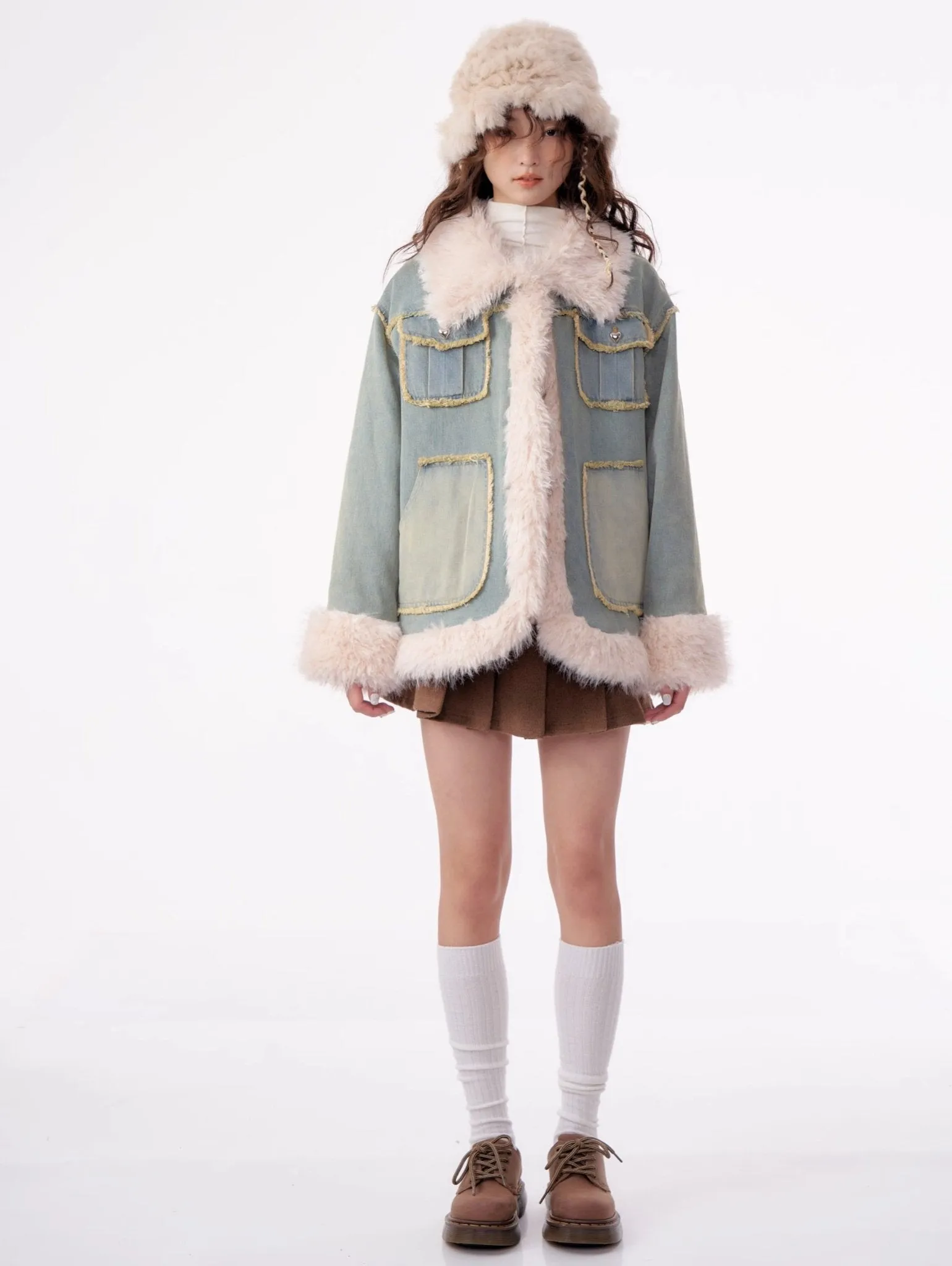 High-end Quilted Lamb Plush Denim Cotton Coat ZIZ0012