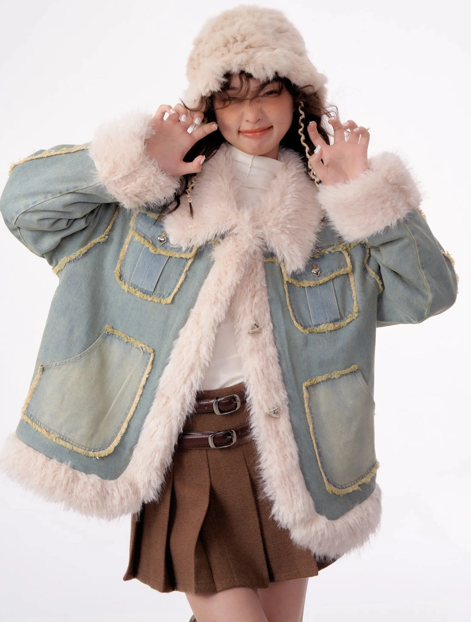High-end Quilted Lamb Plush Denim Cotton Coat ZIZ0012