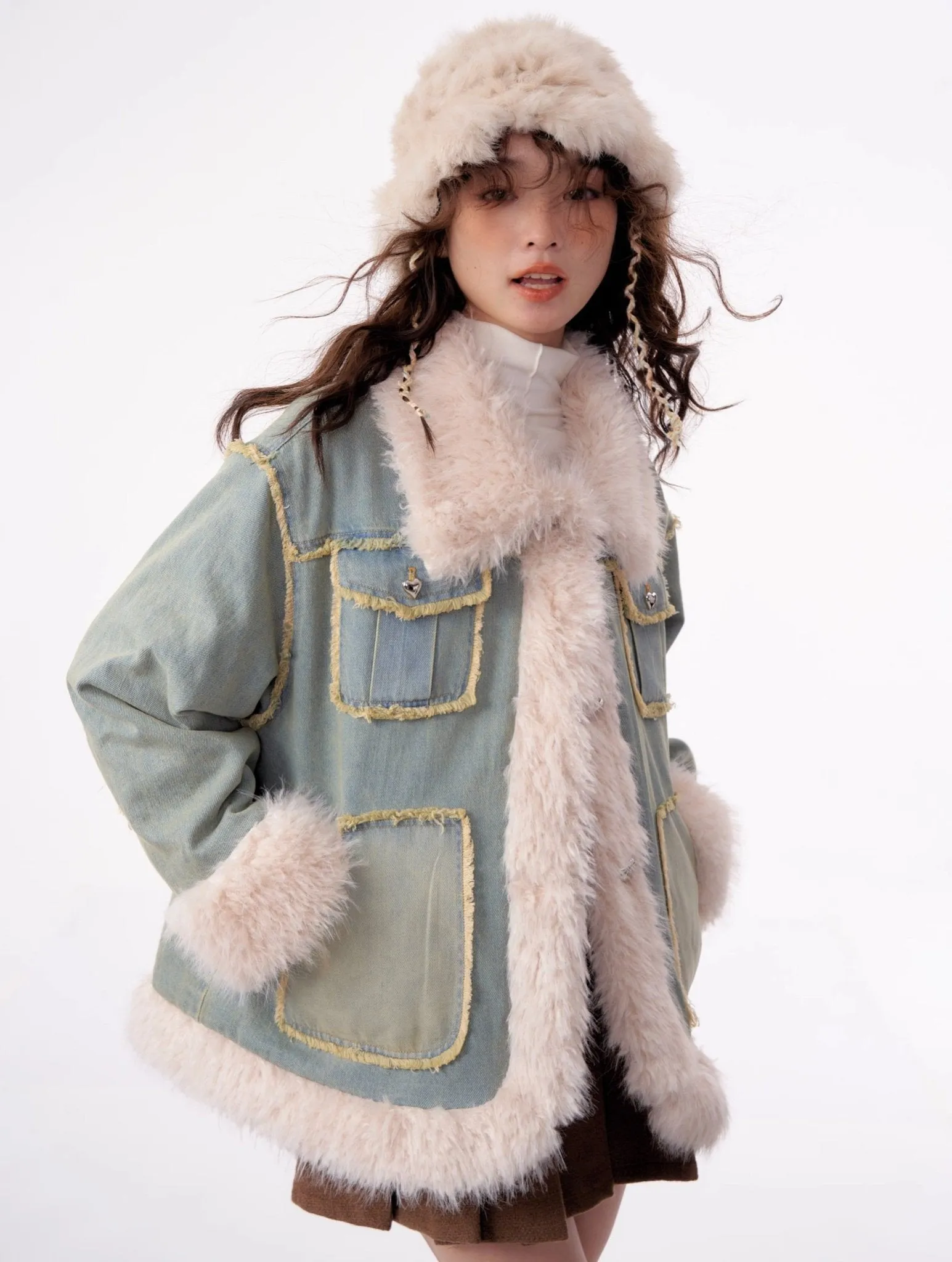High-end Quilted Lamb Plush Denim Cotton Coat ZIZ0012