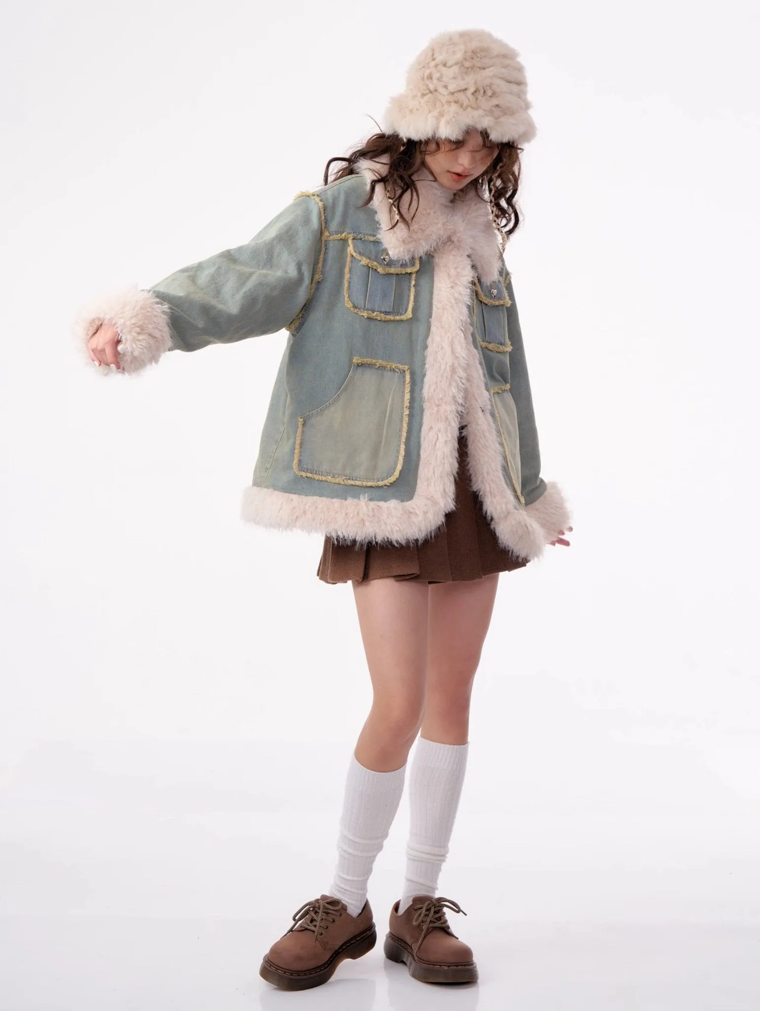 High-end Quilted Lamb Plush Denim Cotton Coat ZIZ0012