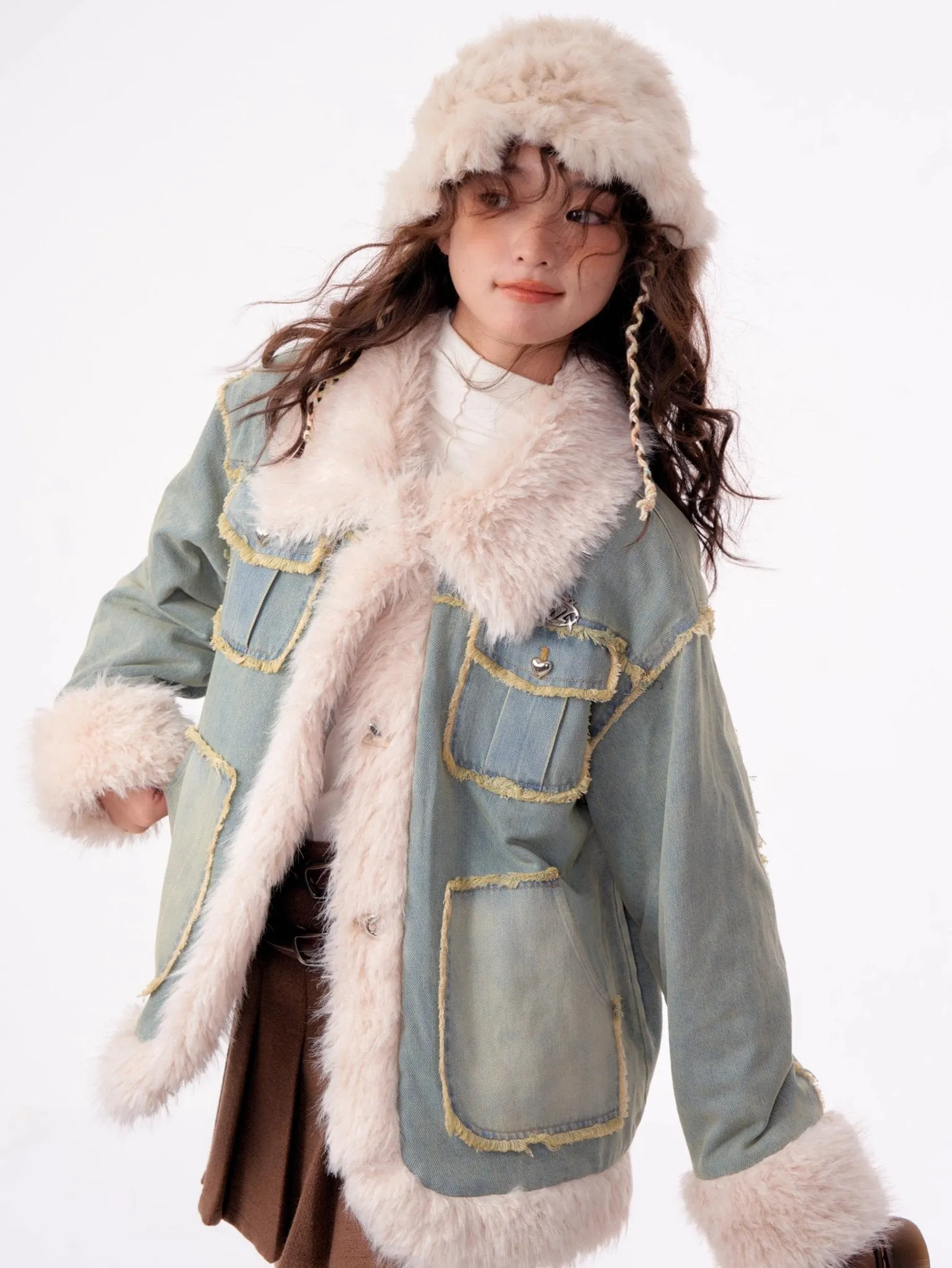 High-end Quilted Lamb Plush Denim Cotton Coat ZIZ0012