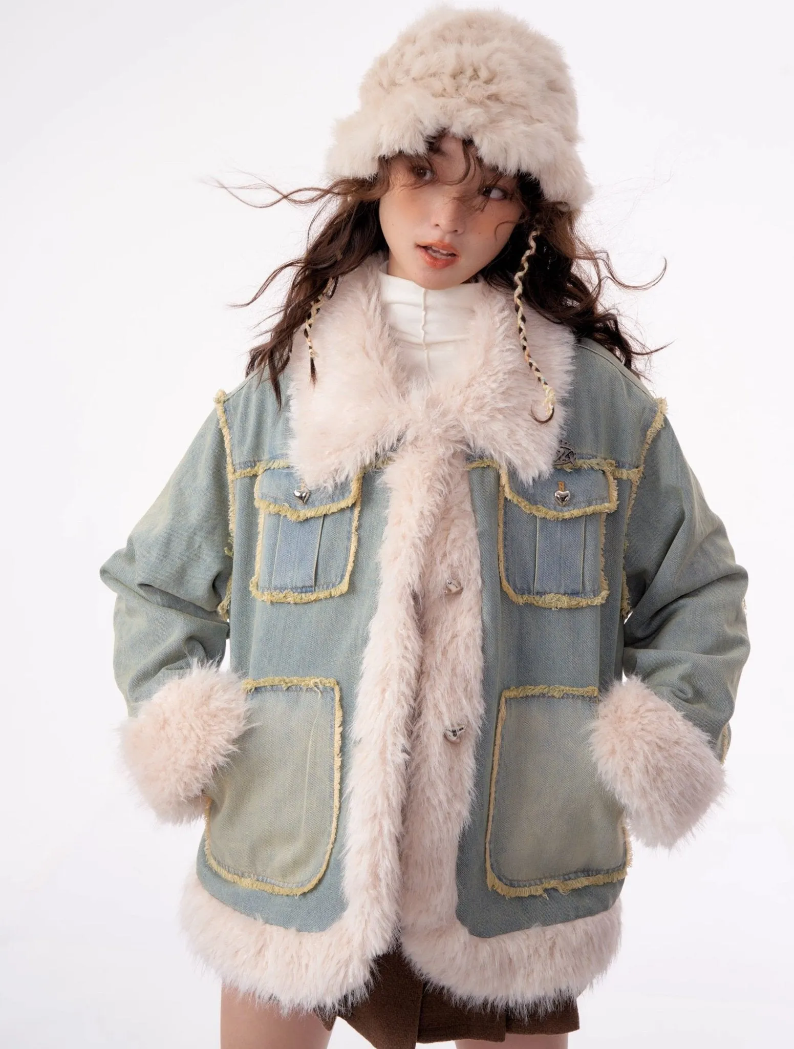 High-end Quilted Lamb Plush Denim Cotton Coat ZIZ0012