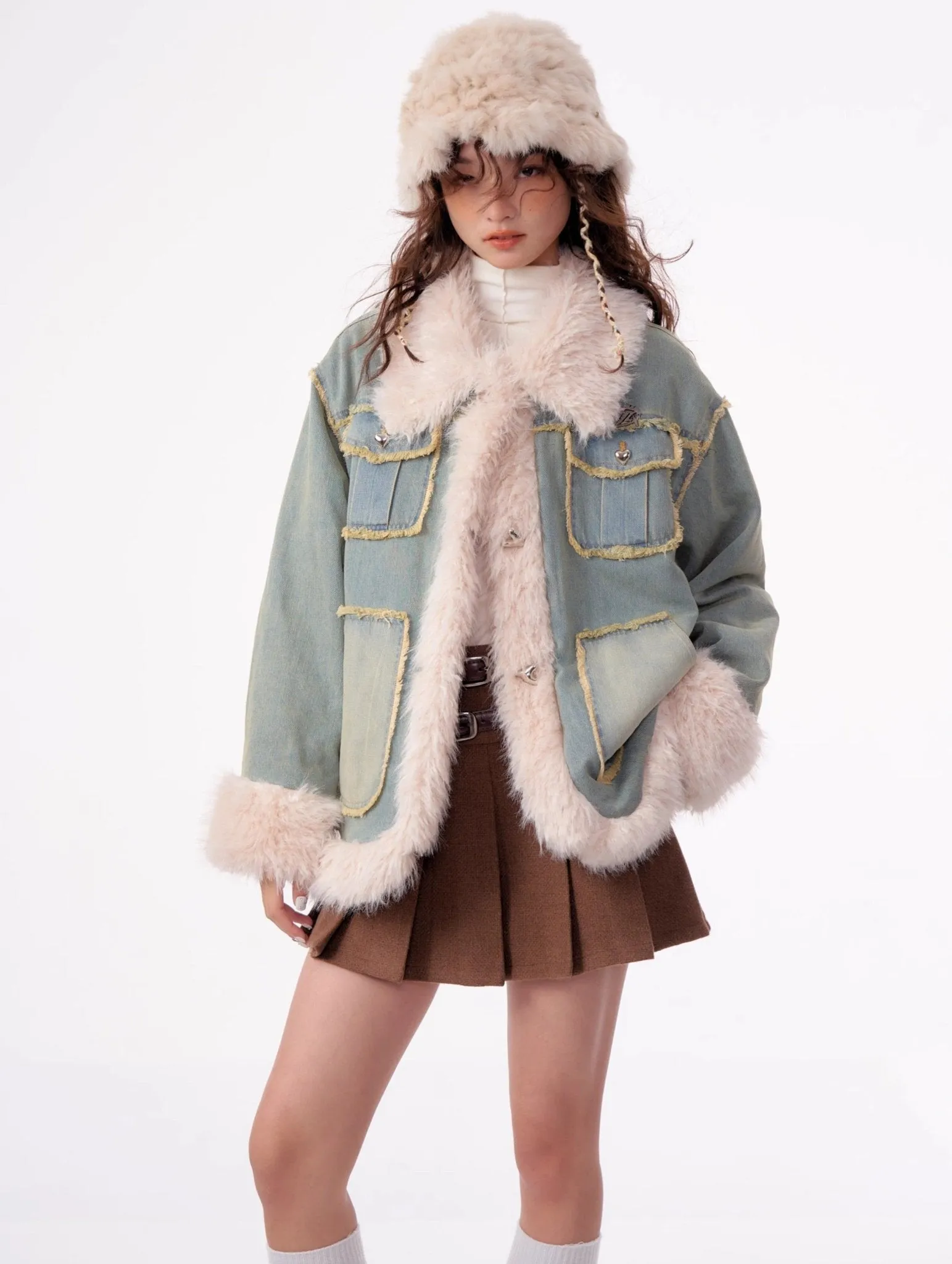 High-end Quilted Lamb Plush Denim Cotton Coat ZIZ0012