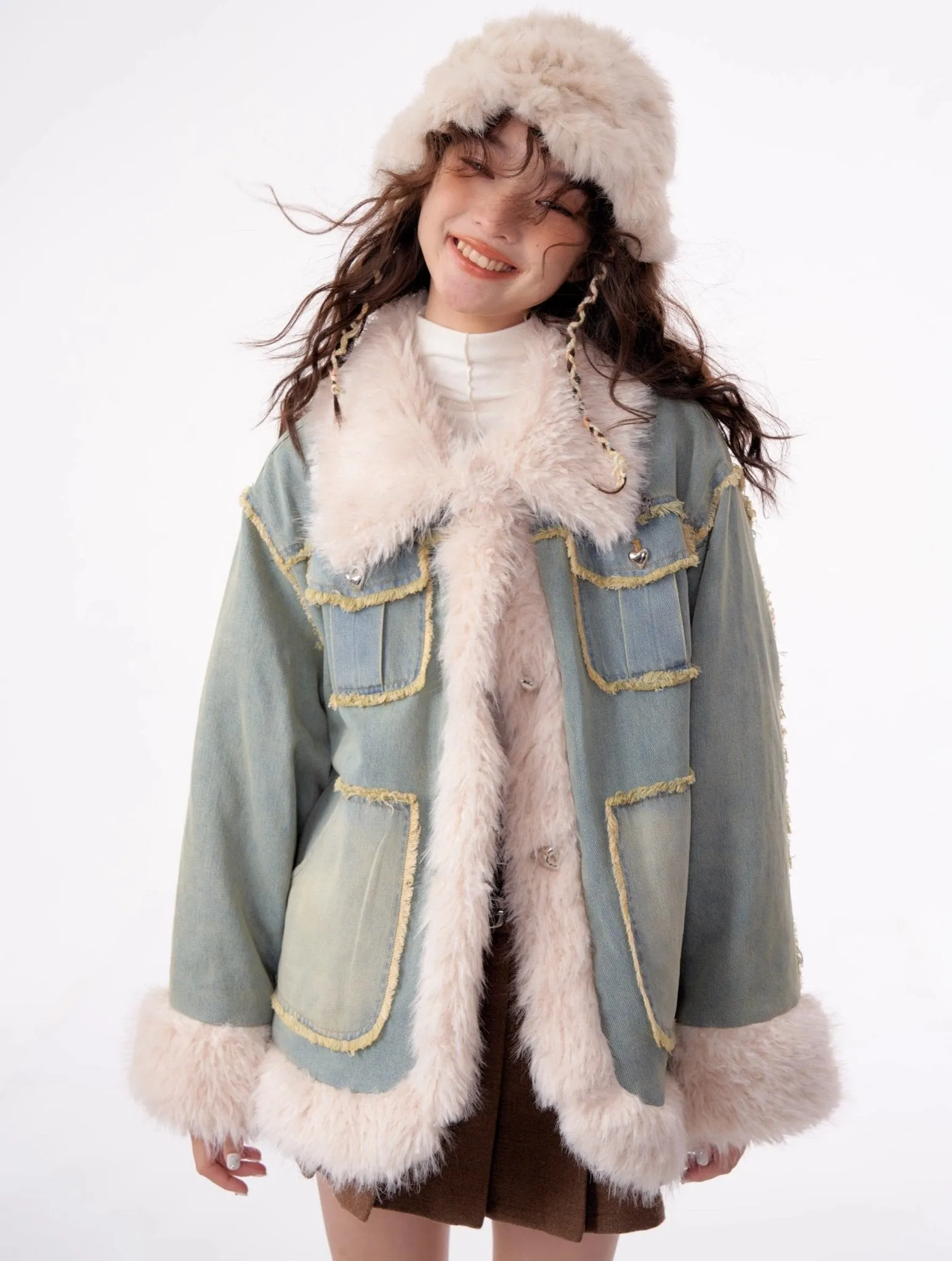 High-end Quilted Lamb Plush Denim Cotton Coat ZIZ0012