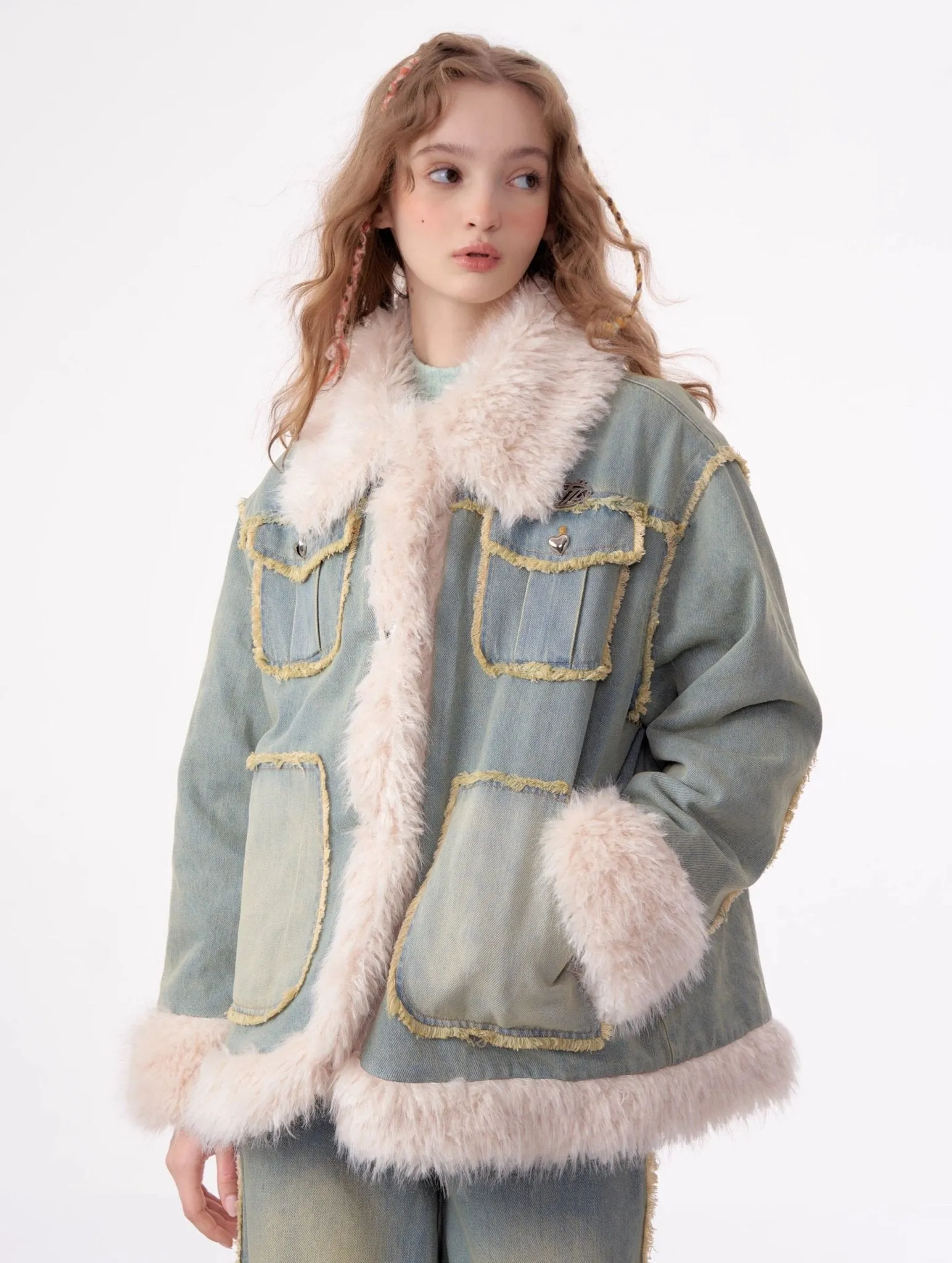 High-end Quilted Lamb Plush Denim Cotton Coat ZIZ0012