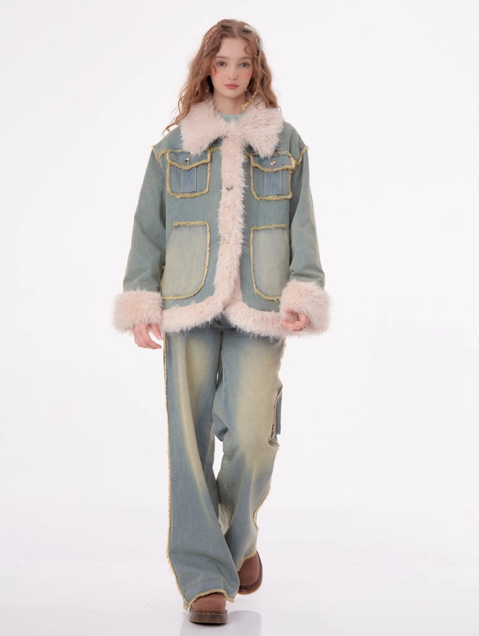 High-end Quilted Lamb Plush Denim Cotton Coat ZIZ0012