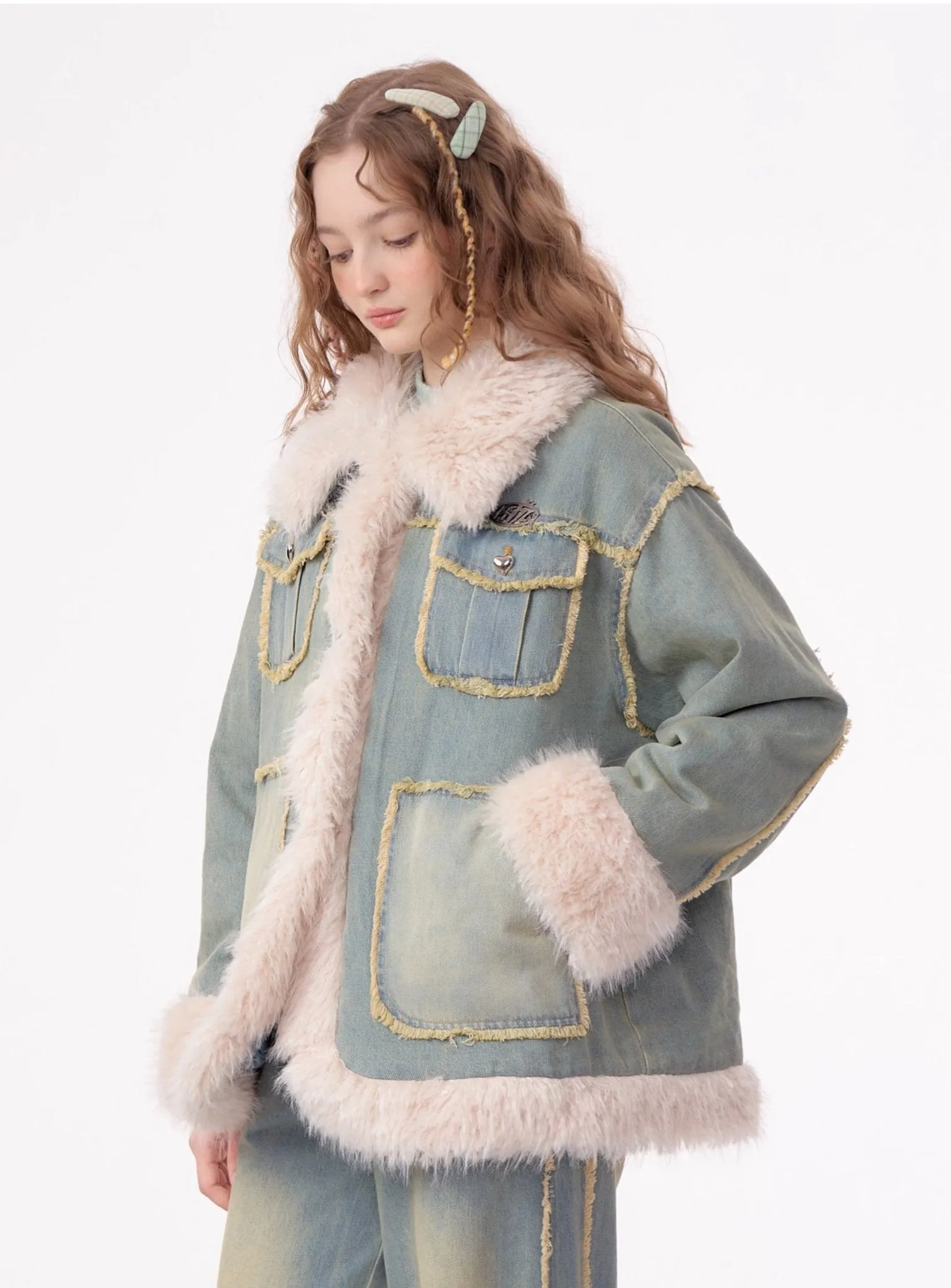 High-end Quilted Lamb Plush Denim Cotton Coat ZIZ0012