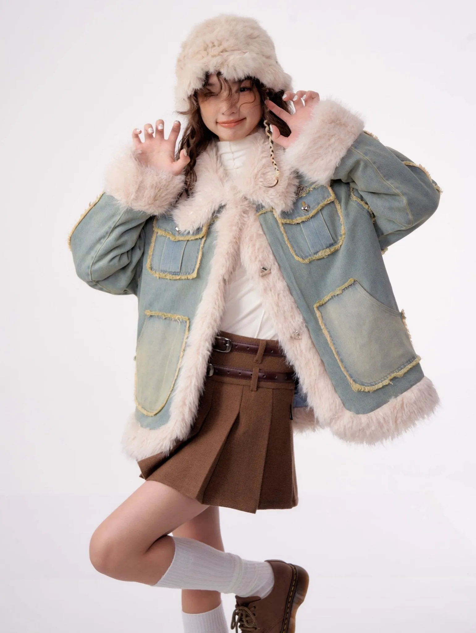 High-end Quilted Lamb Plush Denim Cotton Coat ZIZ0012