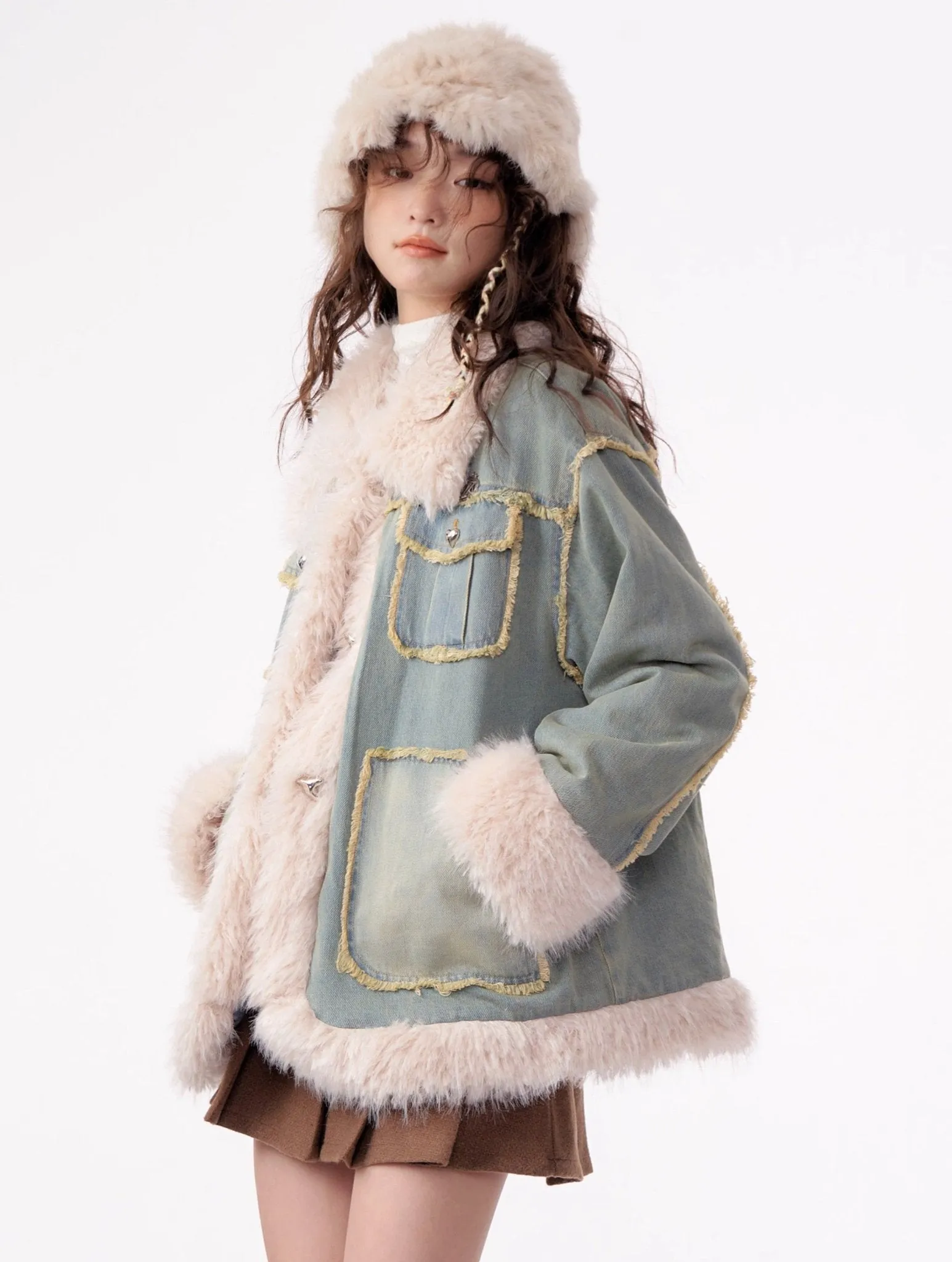 High-end Quilted Lamb Plush Denim Cotton Coat ZIZ0012
