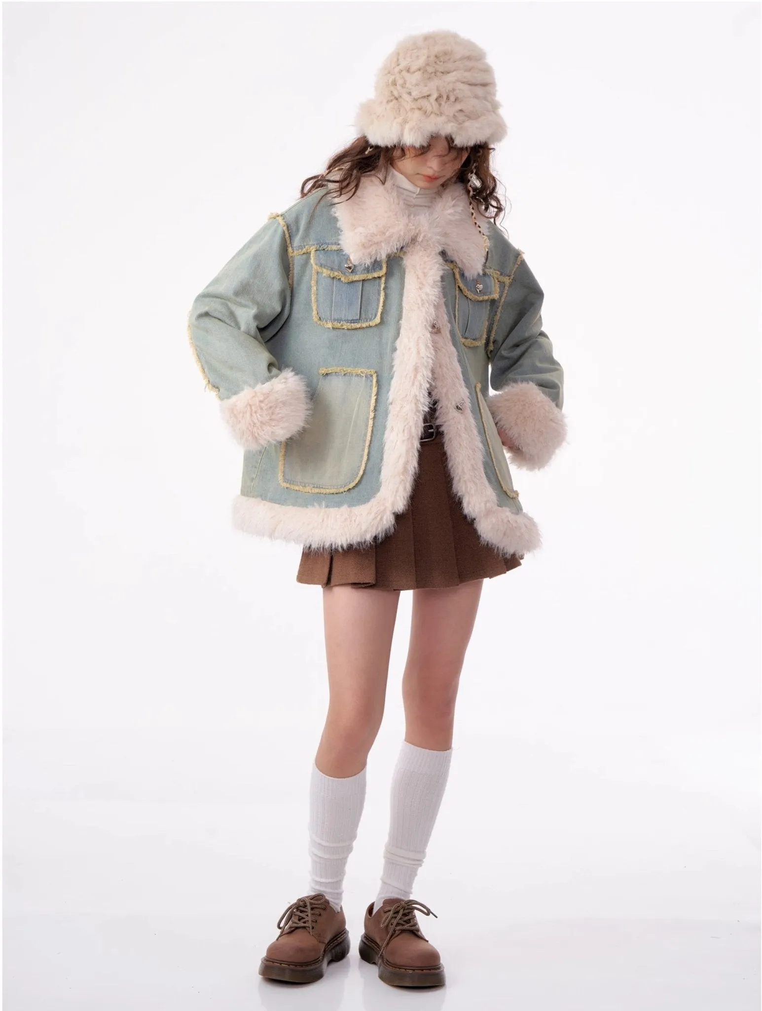High-end Quilted Lamb Plush Denim Cotton Coat ZIZ0012