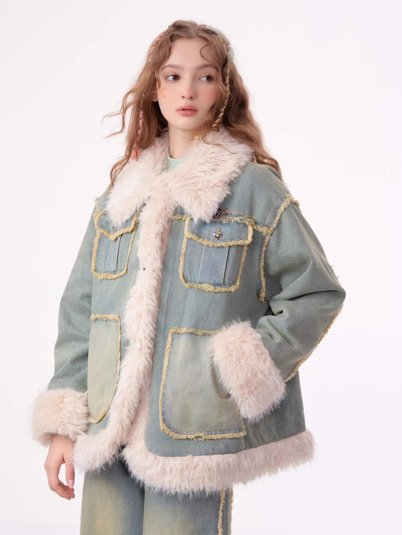 High-end Quilted Lamb Plush Denim Cotton Coat ZIZ0012
