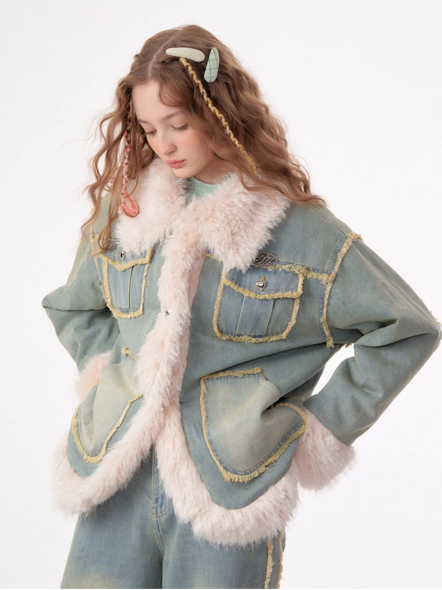 High-end Quilted Lamb Plush Denim Cotton Coat ZIZ0012