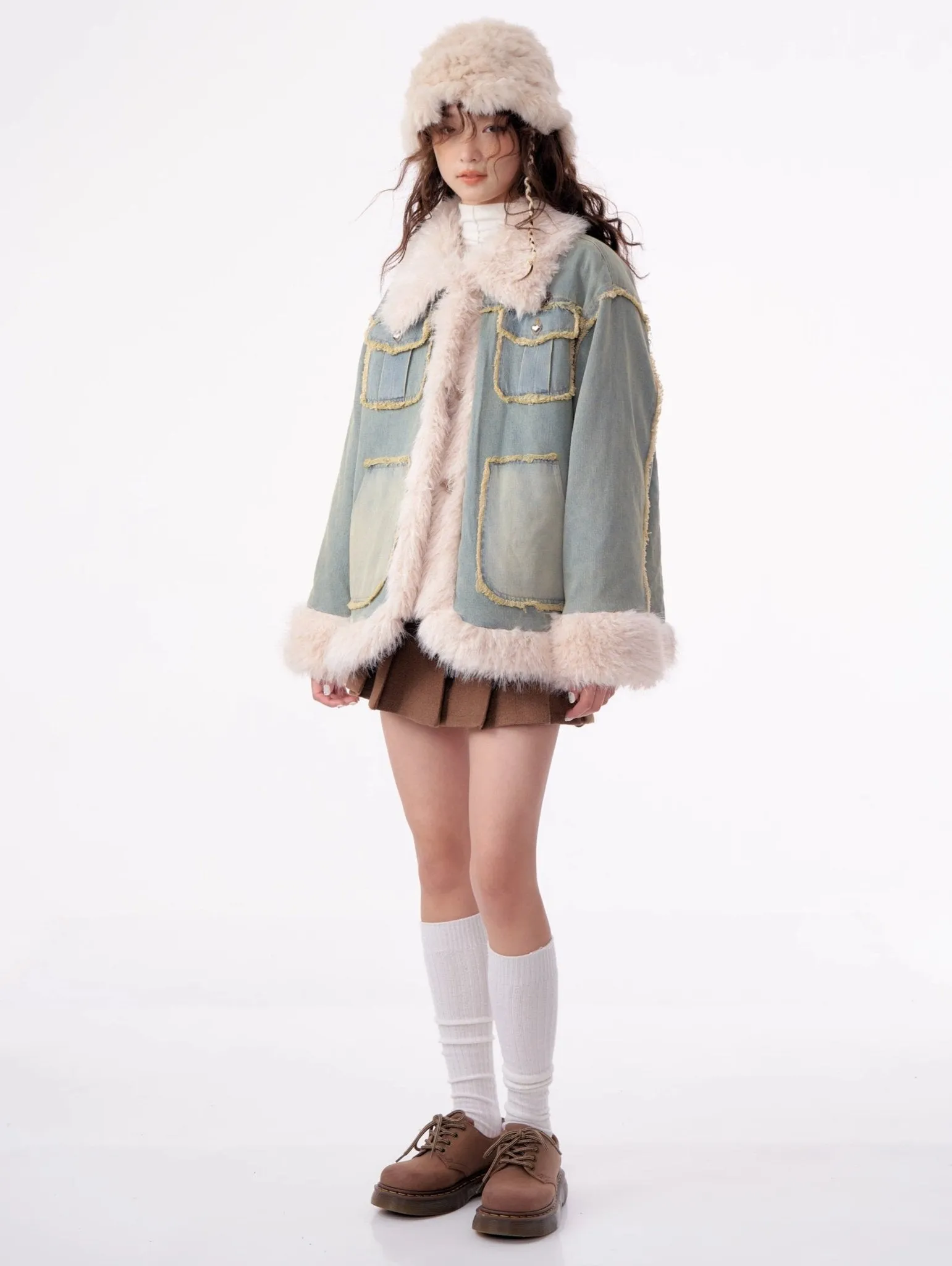 High-end Quilted Lamb Plush Denim Cotton Coat ZIZ0012