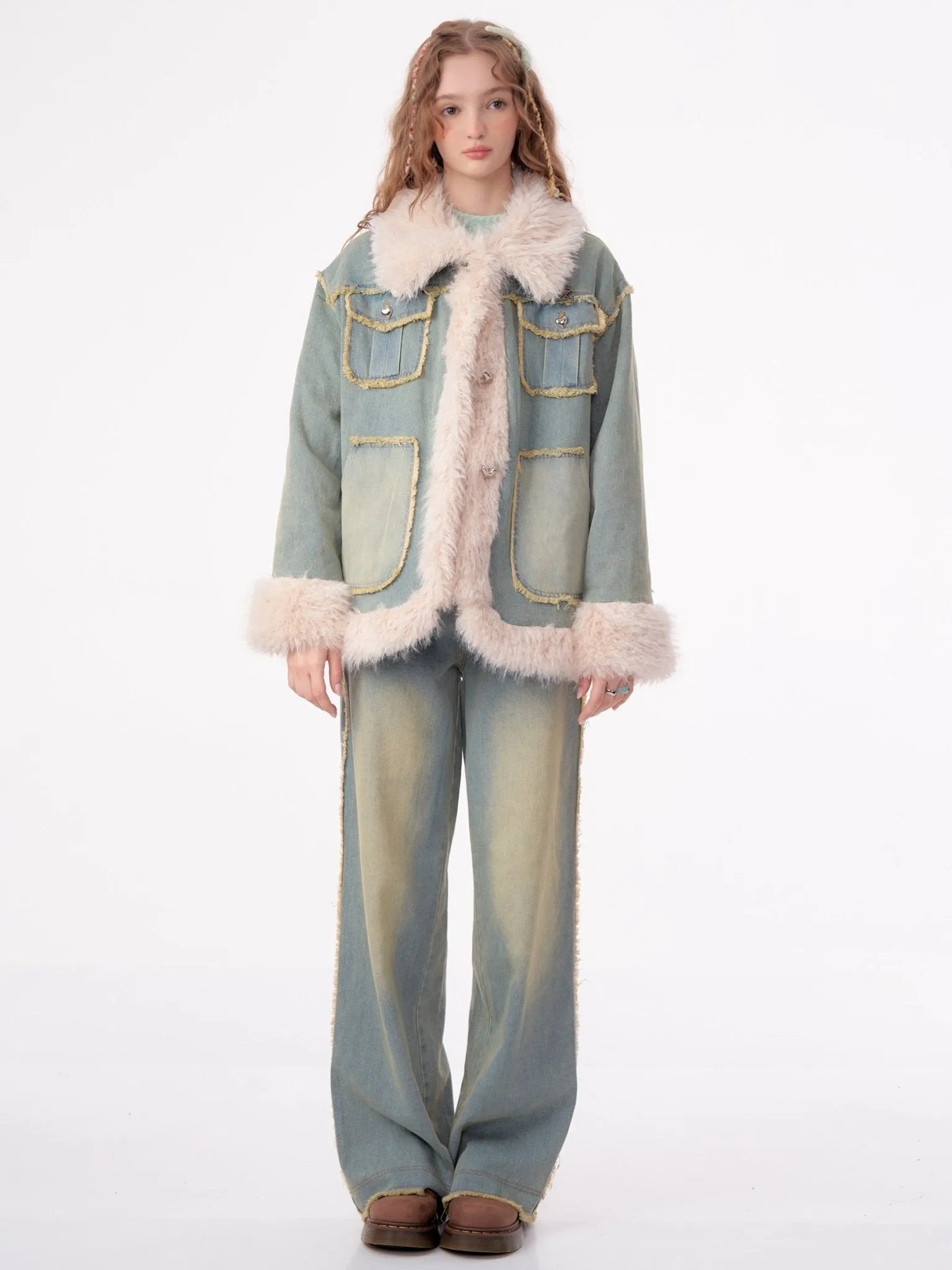 High-end Quilted Lamb Plush Denim Cotton Coat ZIZ0012