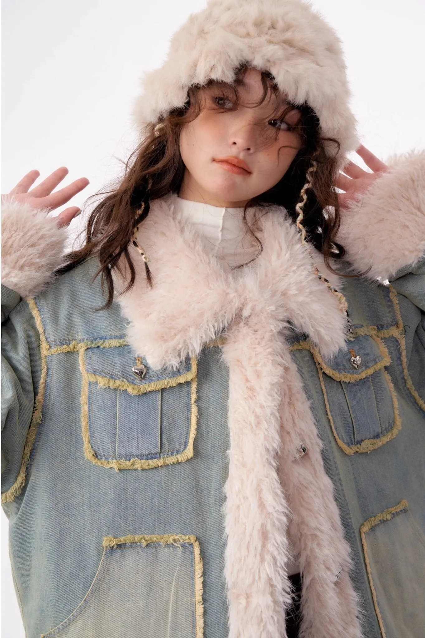 High-end Quilted Lamb Plush Denim Cotton Coat ZIZ0012