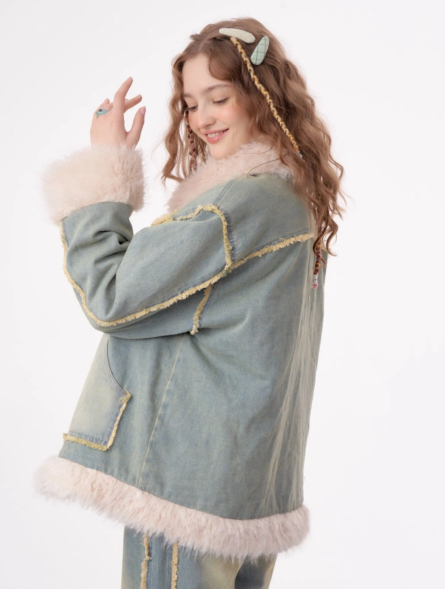 High-end Quilted Lamb Plush Denim Cotton Coat ZIZ0012