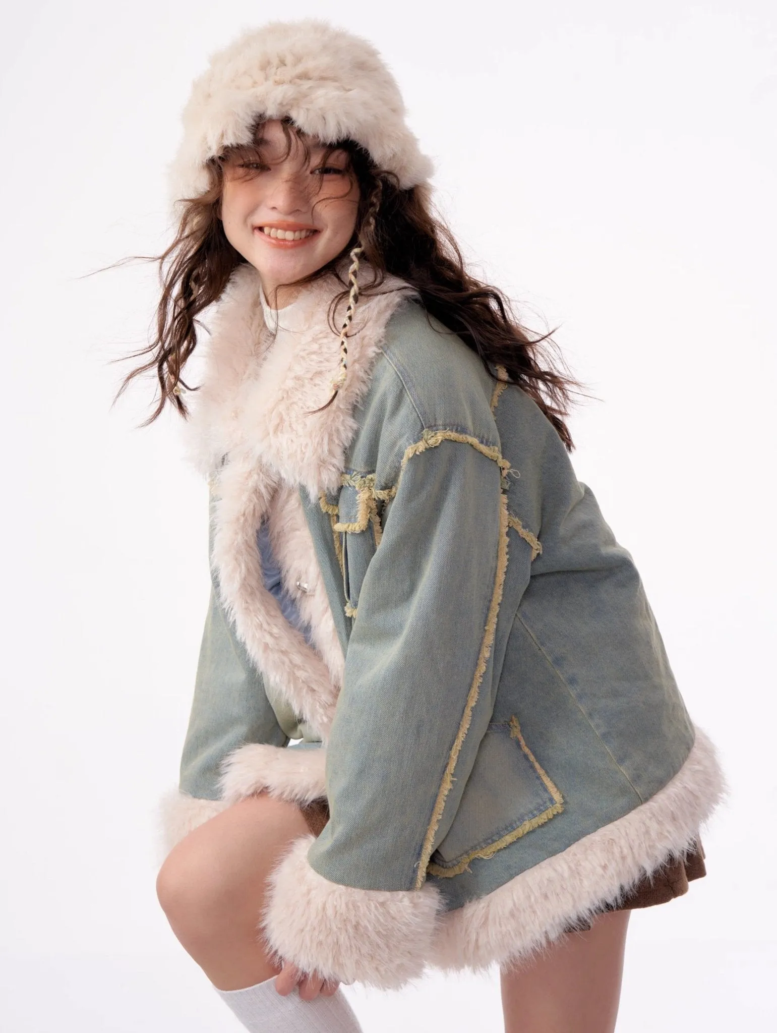 High-end Quilted Lamb Plush Denim Cotton Coat ZIZ0012