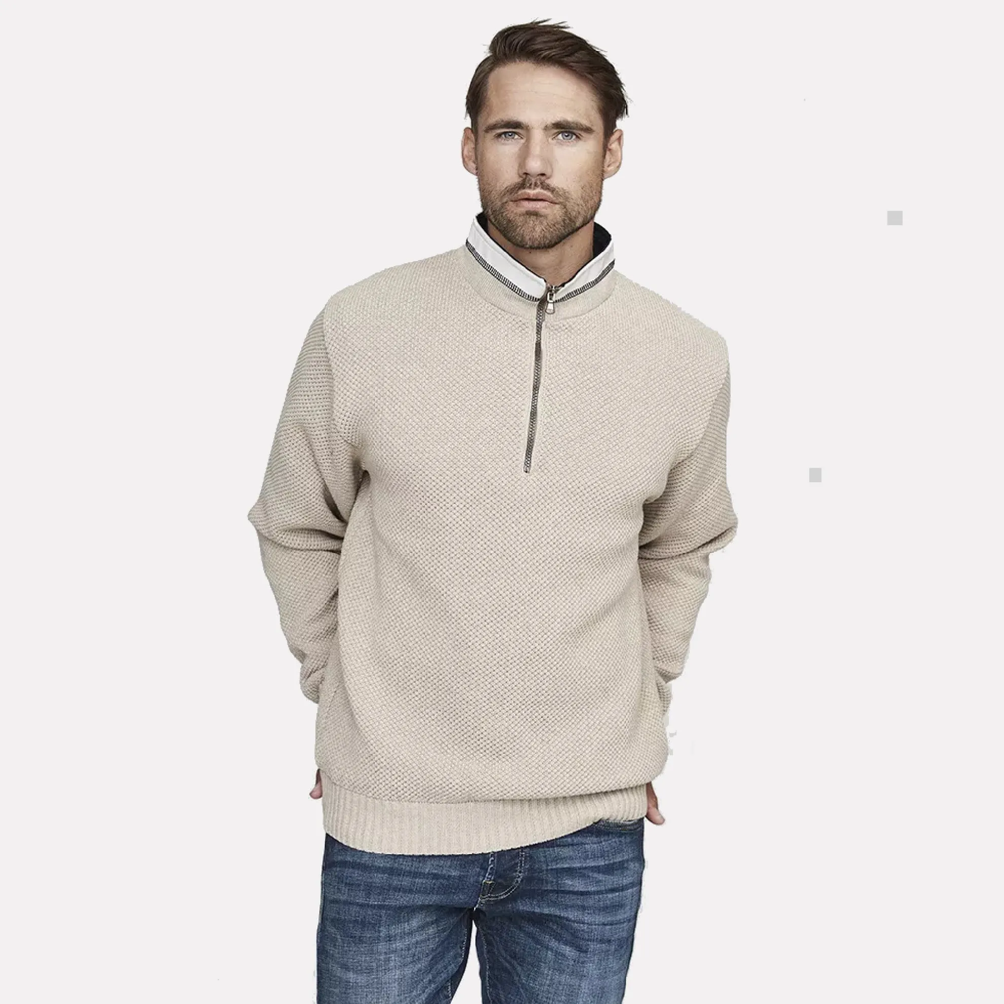 Holebrook Sweden Classic Windproof Knitted Cotton Sweater / Khaki