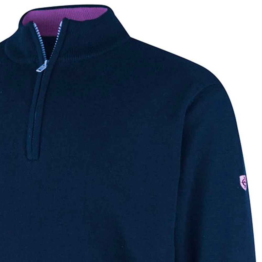 Island Green Lined Knitted Sweater With Pop Zip - Navy