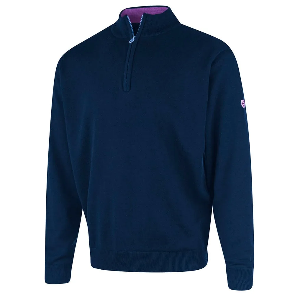 Island Green Lined Knitted Sweater With Pop Zip - Navy