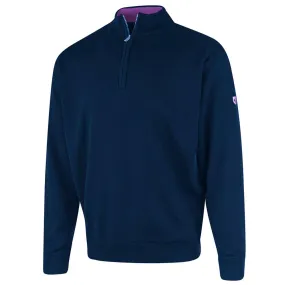 Island Green Lined Knitted Sweater With Pop Zip - Navy