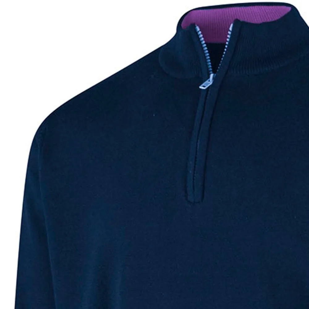 Island Green Lined Knitted Sweater With Pop Zip - Navy