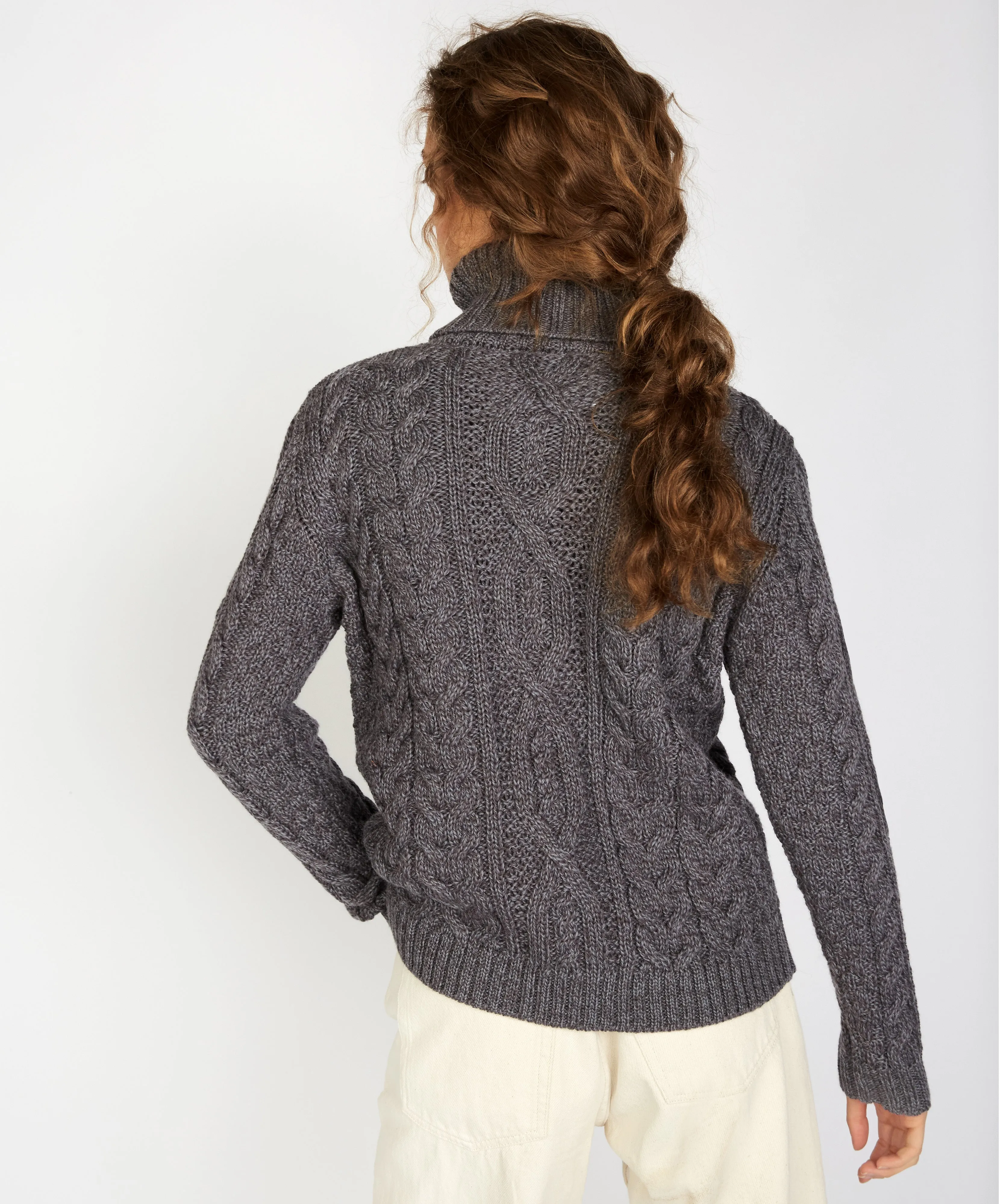 Juniper Aran Polo Neck Steel Marl