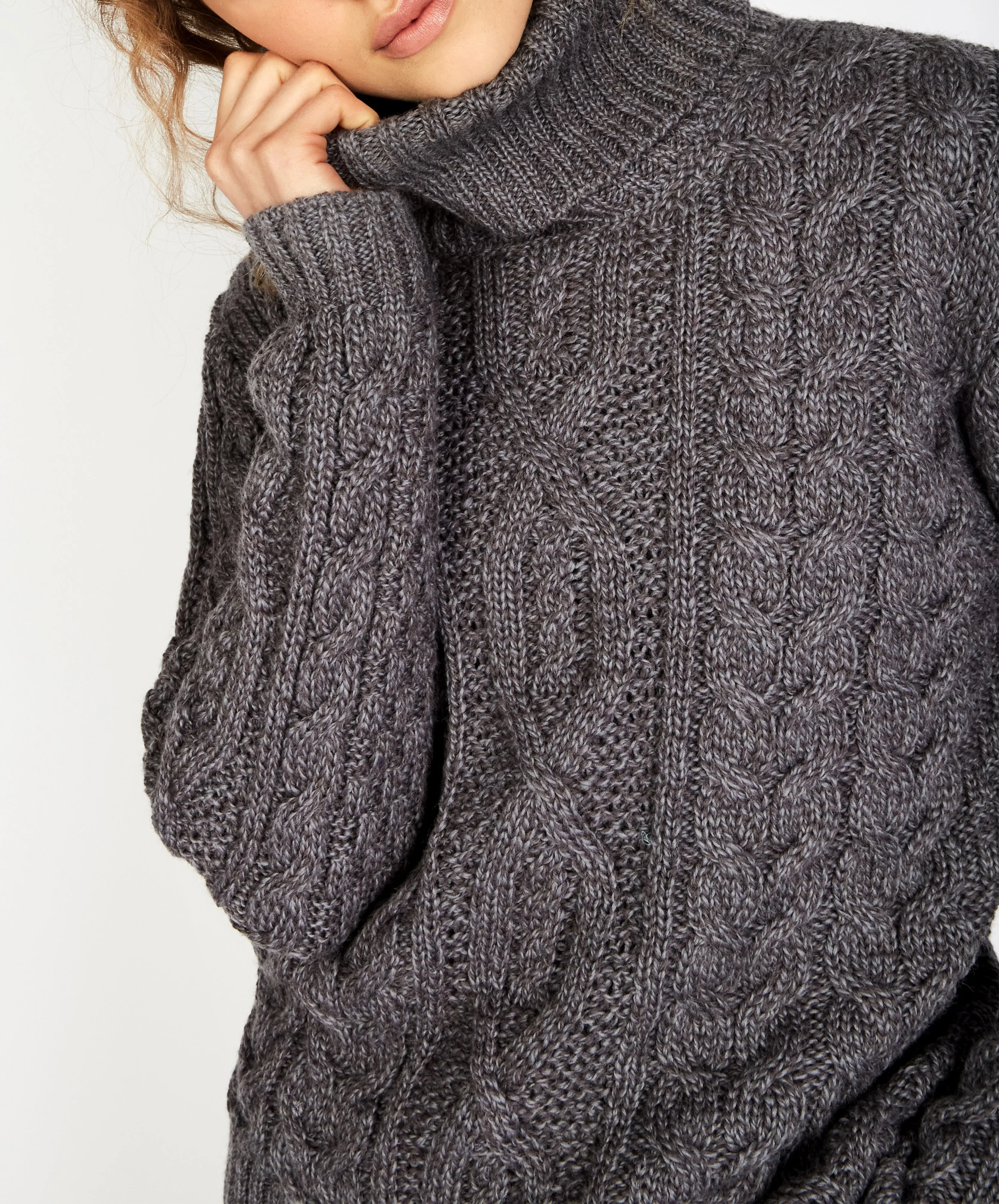 Juniper Aran Polo Neck Steel Marl