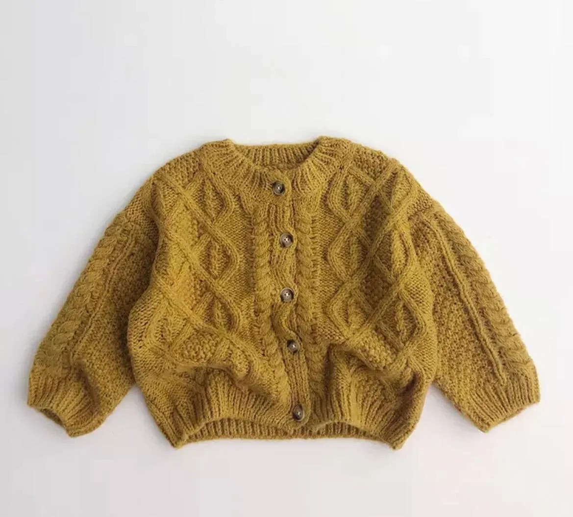 Knitted Crochet  Cardigan Jumper - Tumeric