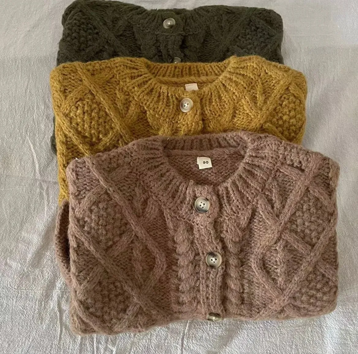 Knitted Crochet  Cardigan Jumper - Tumeric
