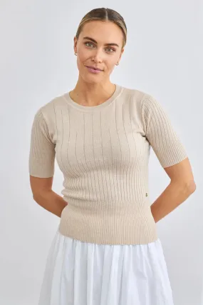 Mia Fratino Jessie Rib Tee - Silk/Wool/Cashmere - Sand