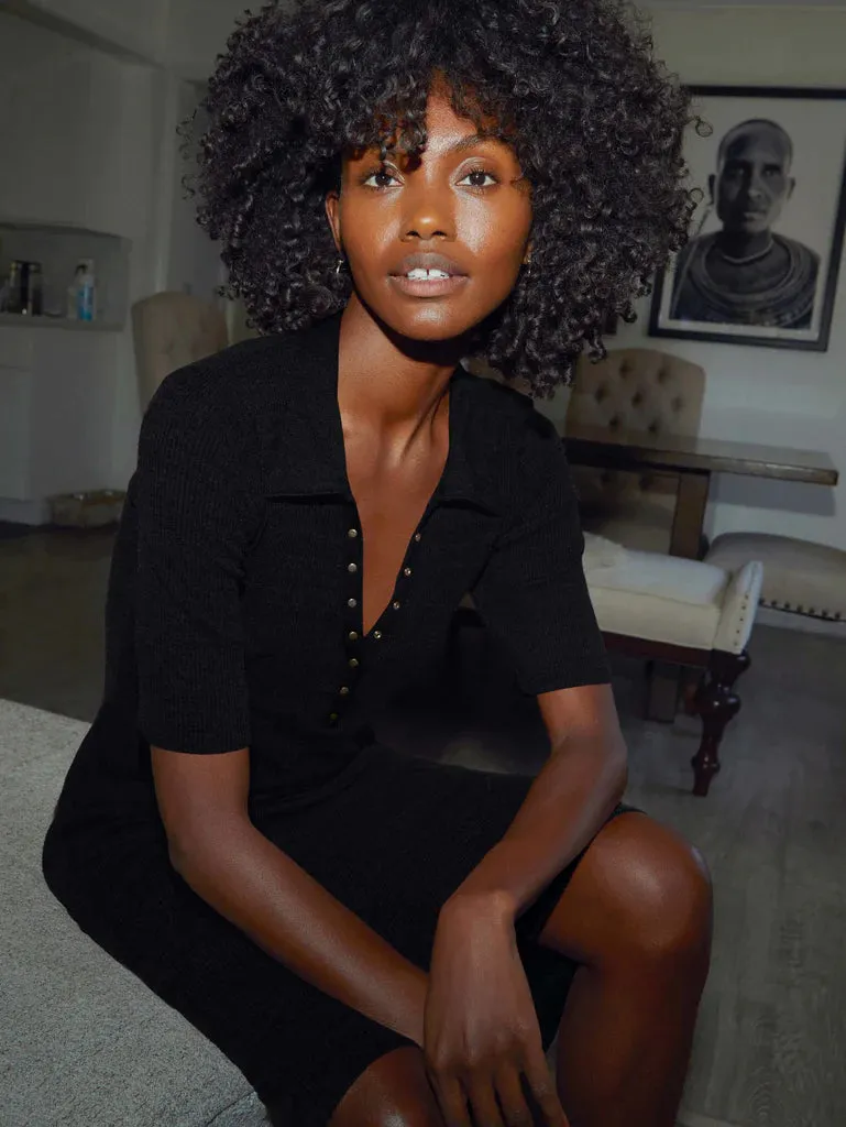 Nation Dionne Polo Collar Midi Dress - Jet Black