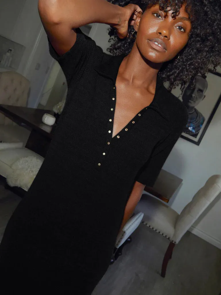 Nation Dionne Polo Collar Midi Dress - Jet Black