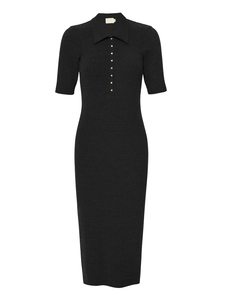 Nation Dionne Polo Collar Midi Dress - Jet Black