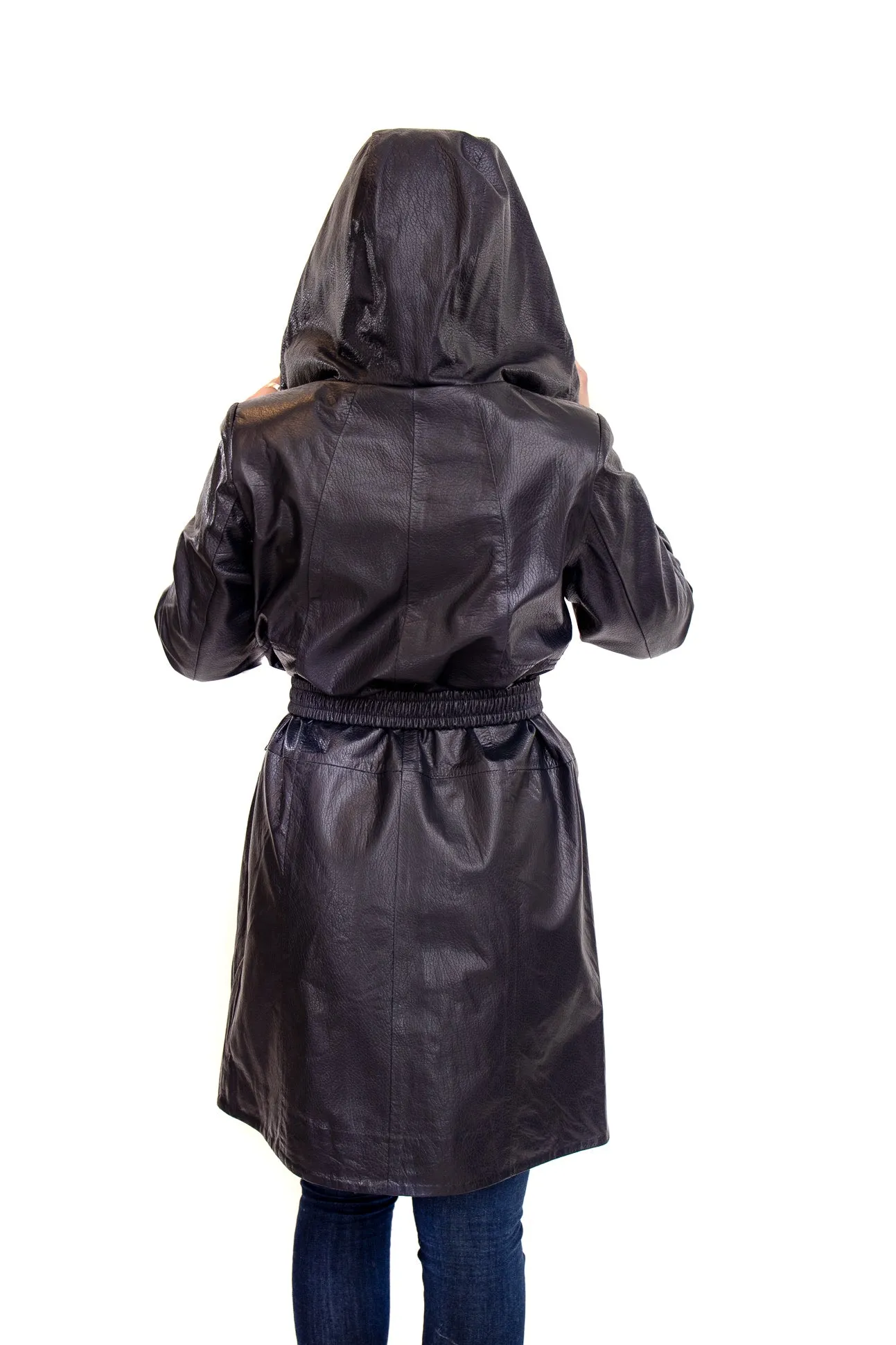 Navy Leather Stroller with Hood