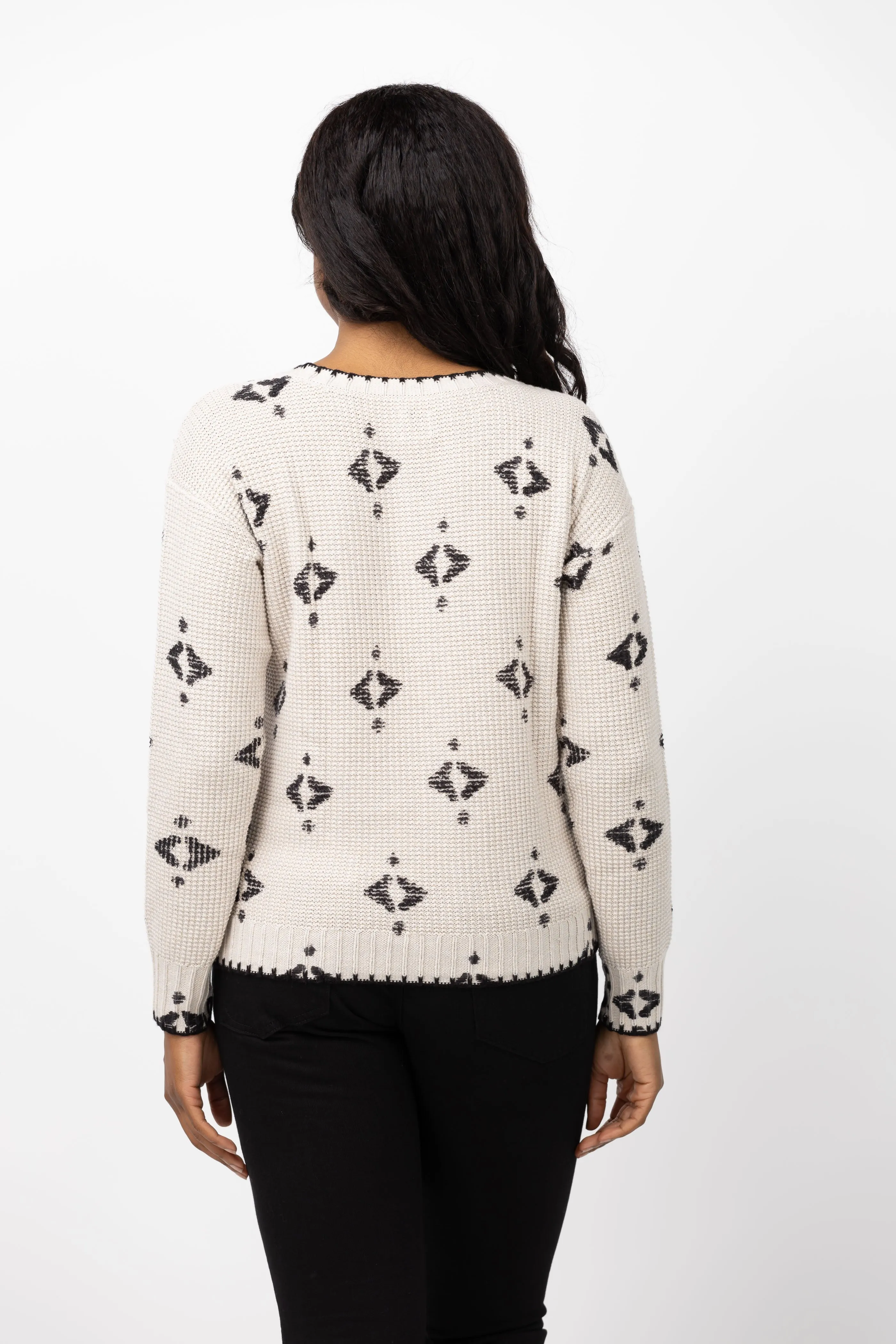 Nic   Zoe Printed Texture Sweater in Neutral Mix