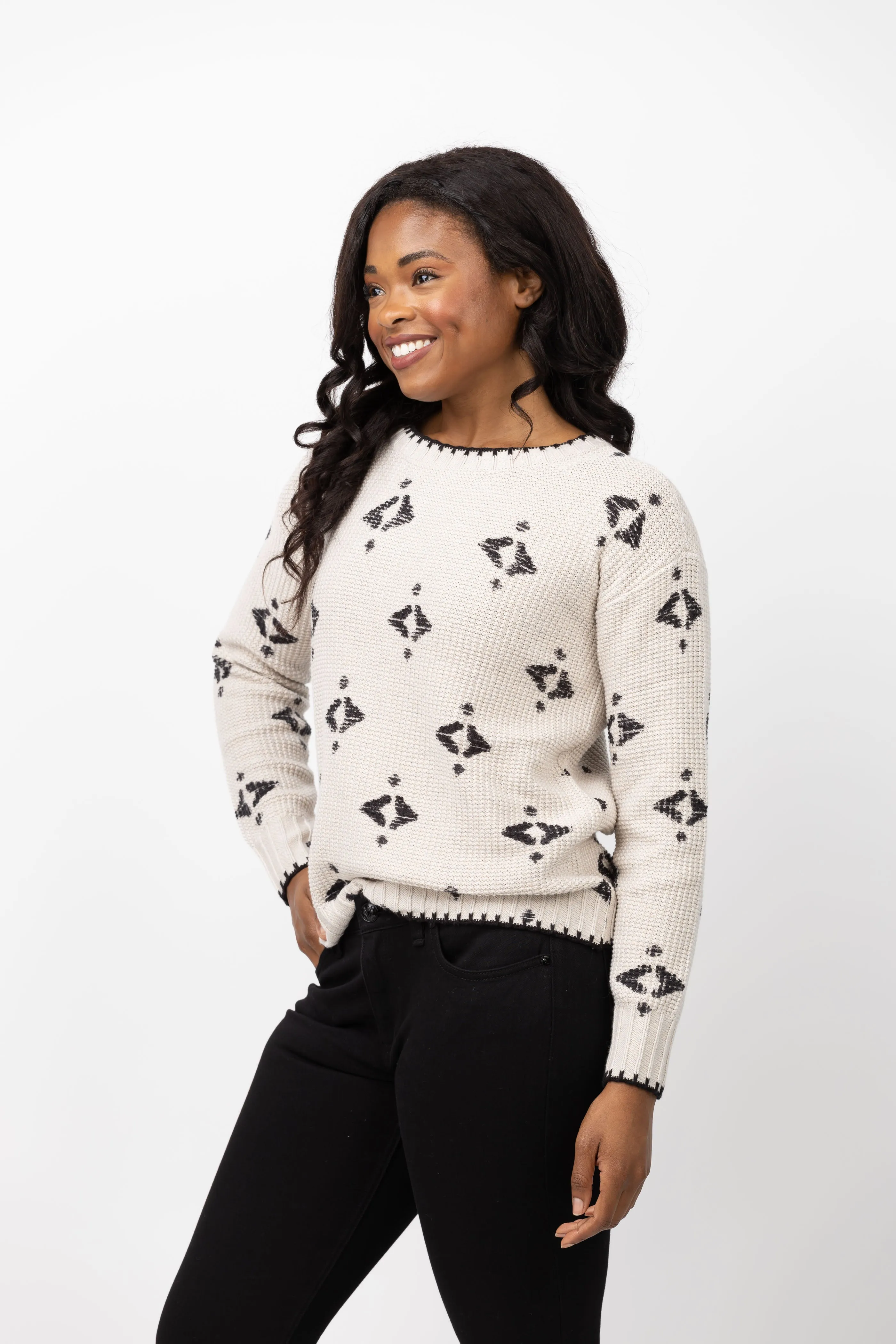 Nic   Zoe Printed Texture Sweater in Neutral Mix