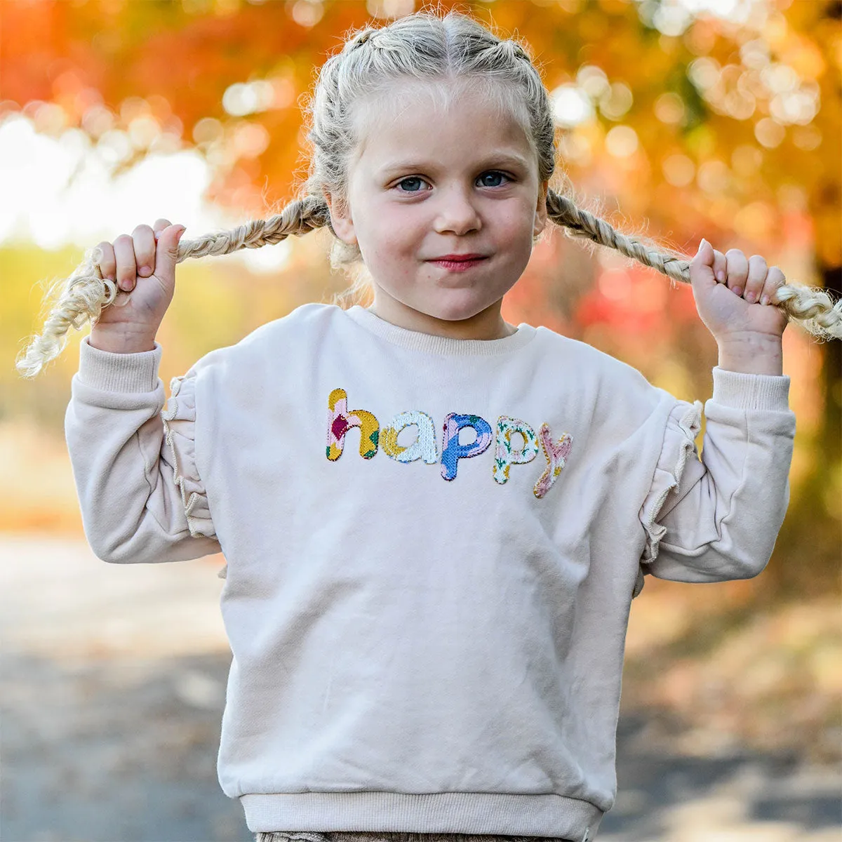 oh baby! Millie Slouch Sweatshirt - Quilted "happy" Applique - Pale Pink