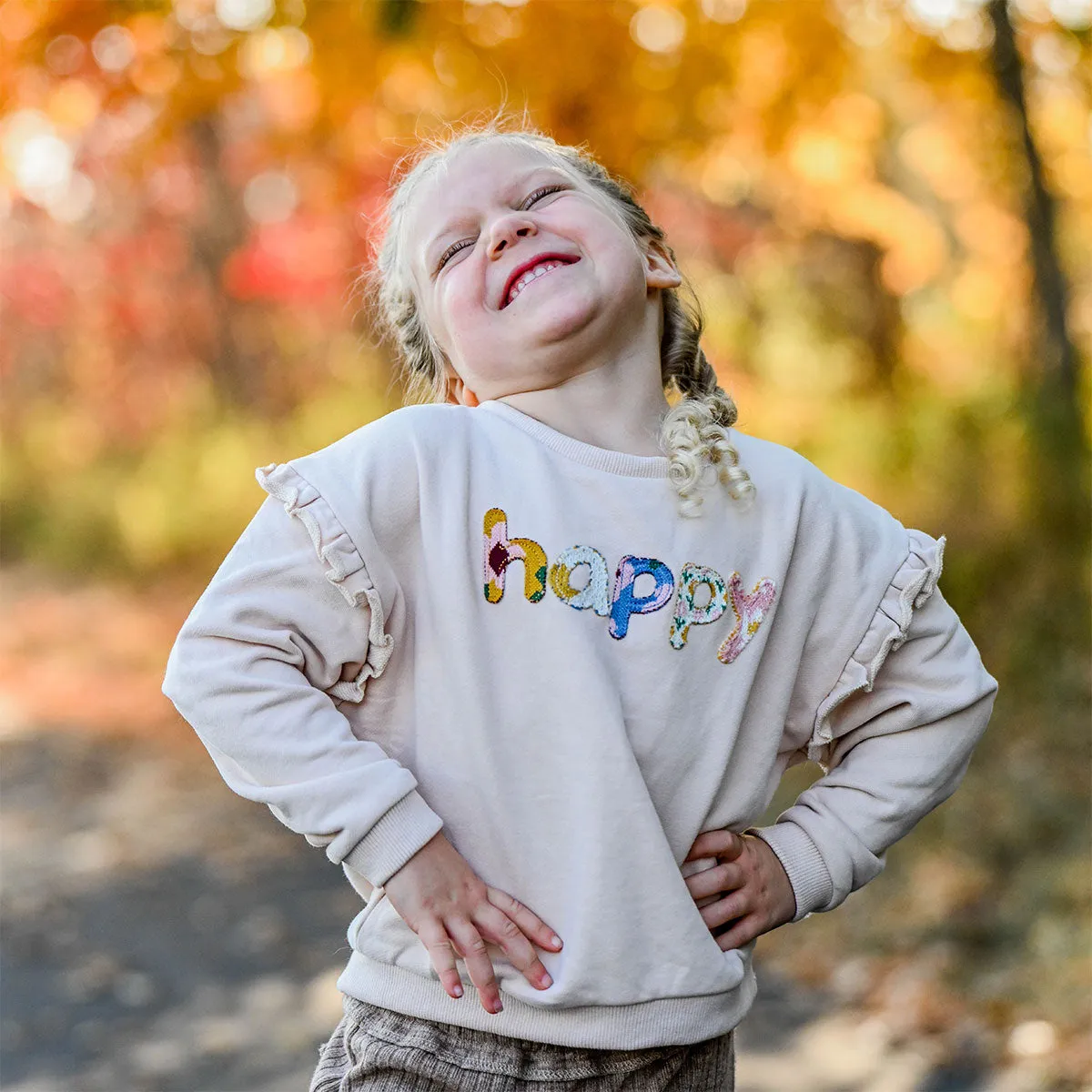 oh baby! Millie Slouch Sweatshirt - Quilted "happy" Applique - Pale Pink