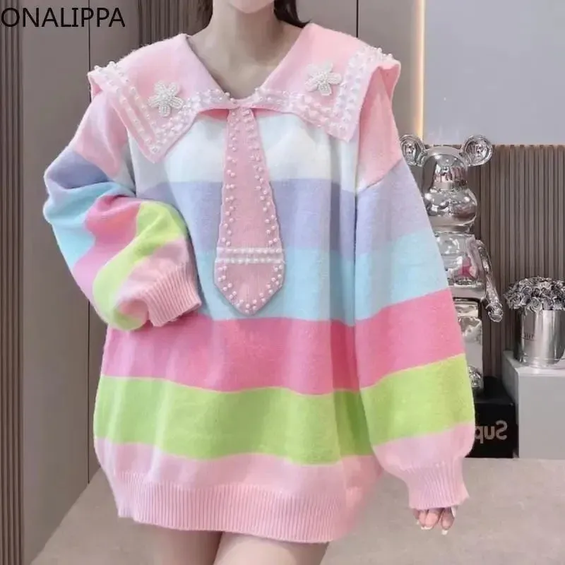 Pastel Rainbow Striped Sailor Sweater