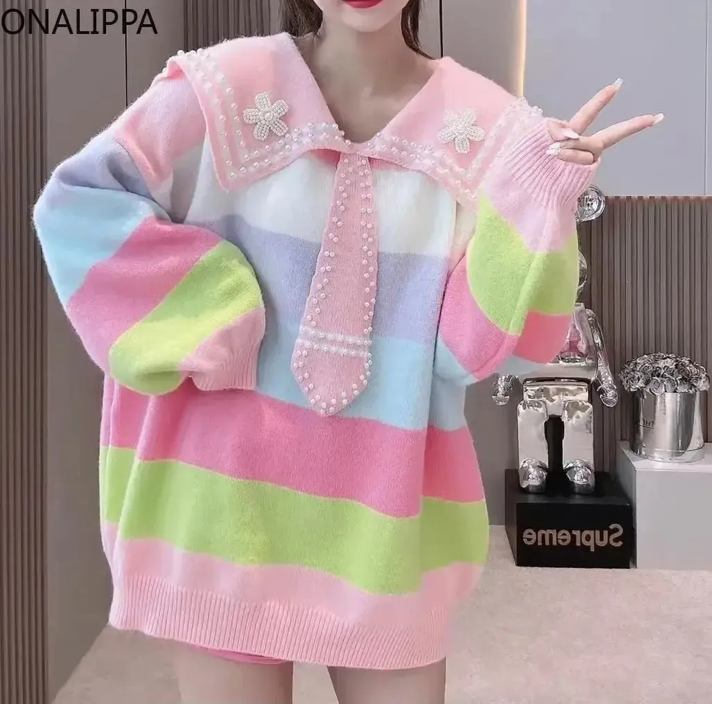 Pastel Rainbow Striped Sailor Sweater