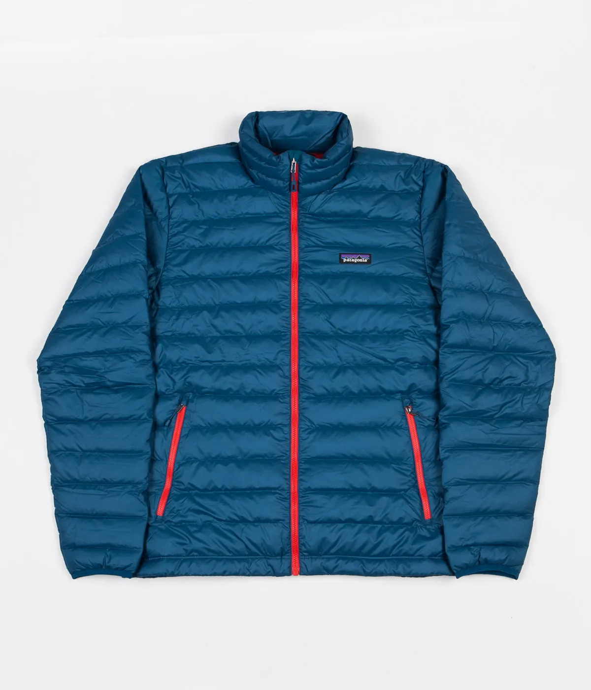 Patagonia Down Sweater Jacket - Big Sur Blue / Fire Red