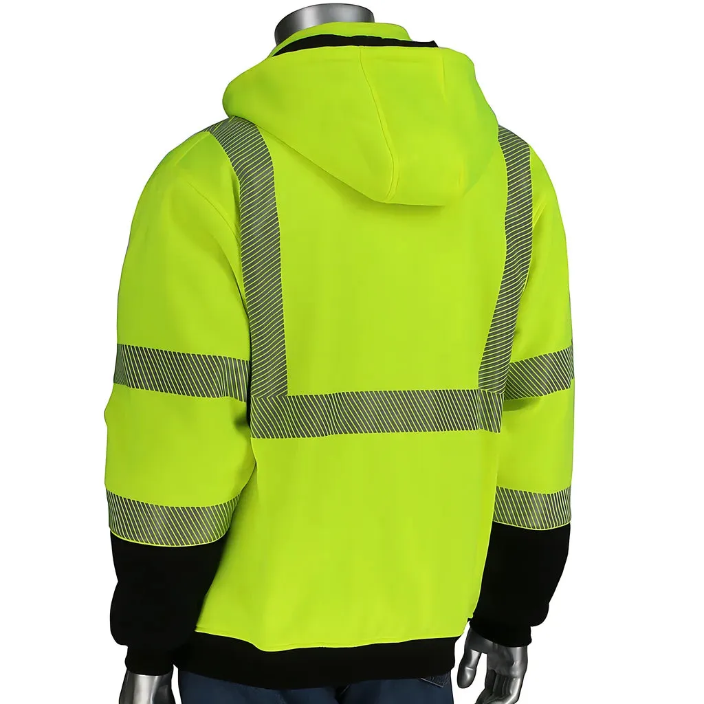 PIP 323-1400S-LY/M ANSI Type R Class 3 Reversible Full Zip Hooded Sweatshirt with Black Bottom